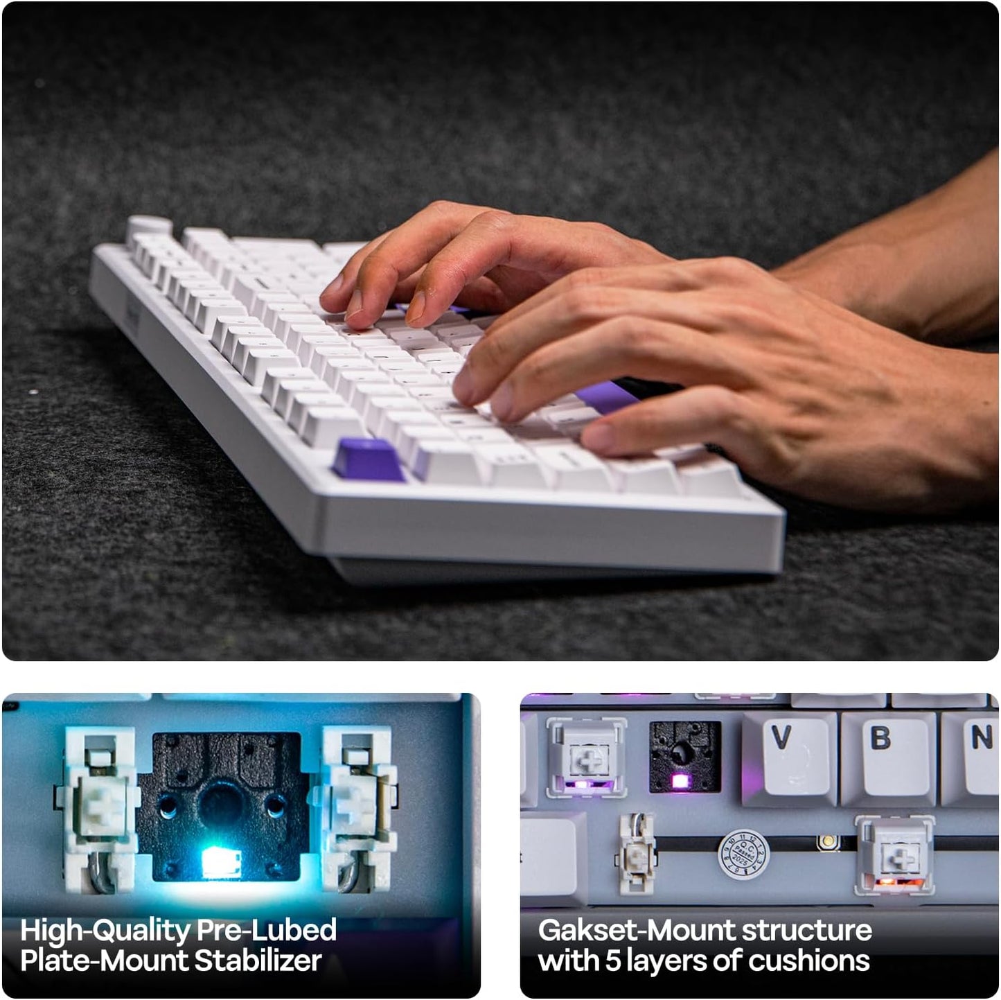 EPOMAKER - Galaxy100 QMK/VIA Wireless Mechanical Keyboard with 8000Mah Battery and Numpad, CNC Aluminum, Full Size Gaming Keyboard, Usb-C/Bt5.0/2.4Ghz (White Purple, Wisteria Linear Switch) - Serious Techies