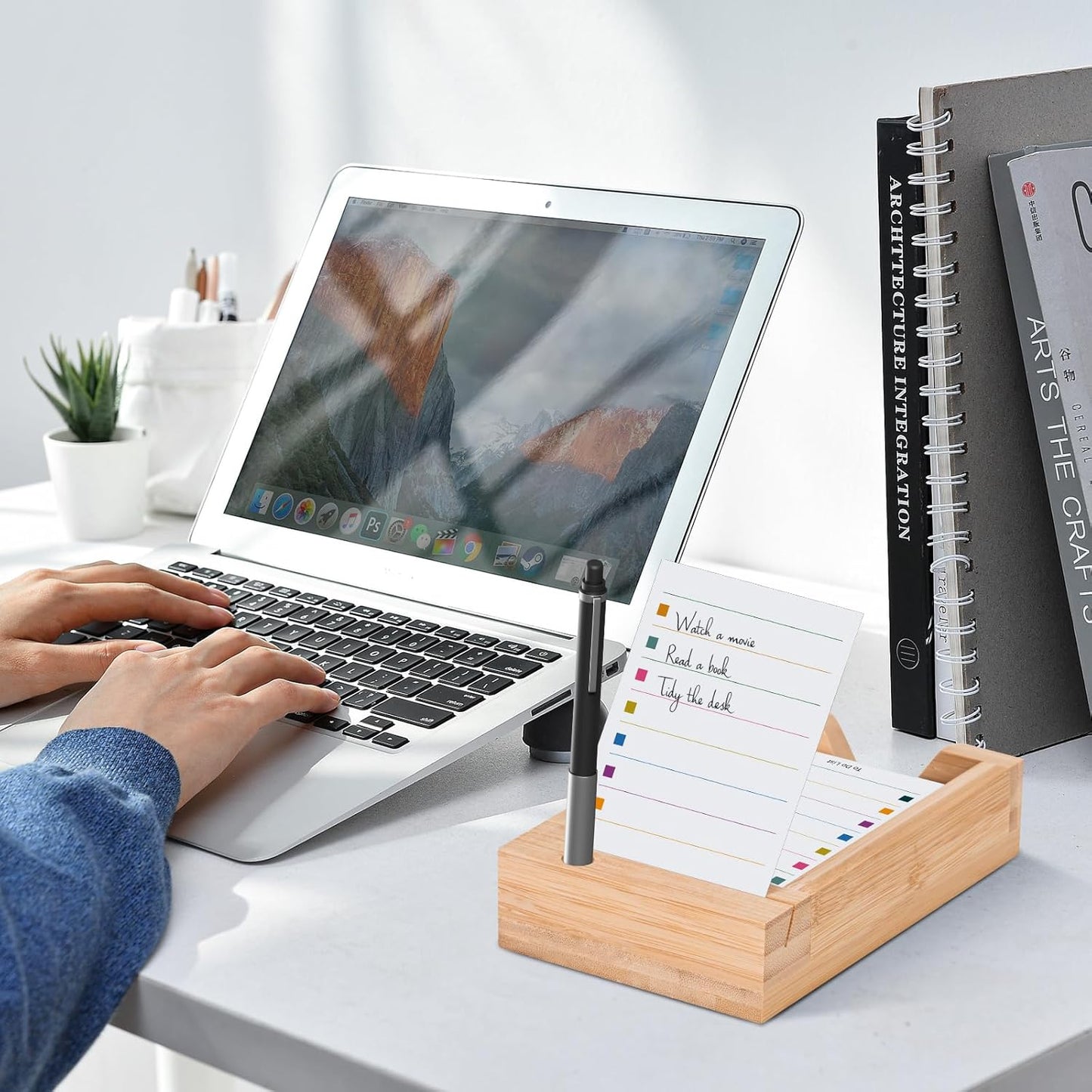 meiqidi - 2 Pack Daily to Do List Planner Cards & Bamboo Stand – 100 Task Cards & Wooden Holder – Thick 80GSM Paper, Portable 3”X4” Size – Productivity Planner for Office, Home, Students & Professionals - Serious Techies