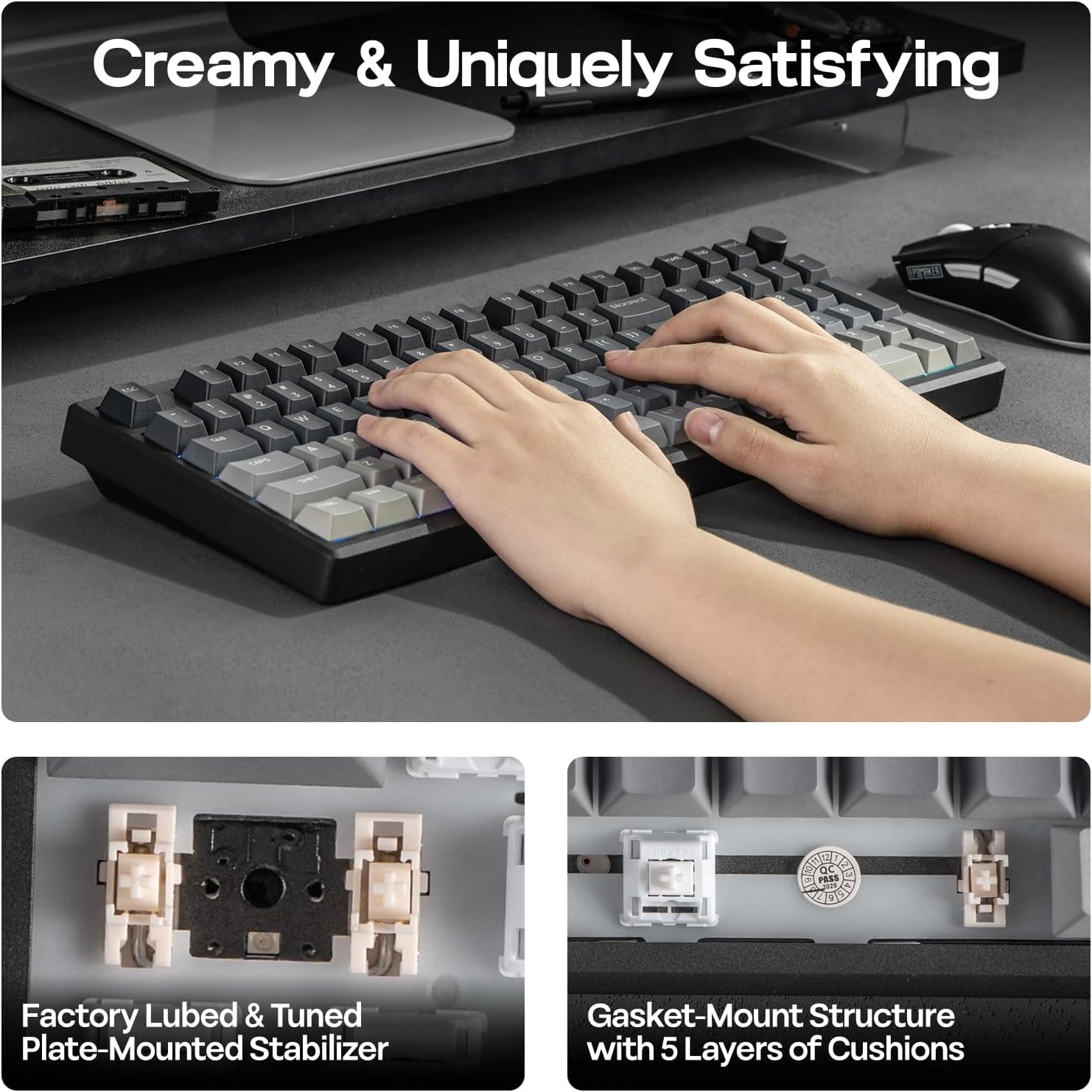 EPOMAKER - Galaxy100 Lite QMK/VIA Gaming Keyboard with 8000Mah Battery and Numpad, 1800 Aluminum Mechanical Keyboard, Usb-C/Bt/2.4Ghz, Hot-Swap, Creamy Sound (Black, Wisteria Linear Switch) - Serious Techies