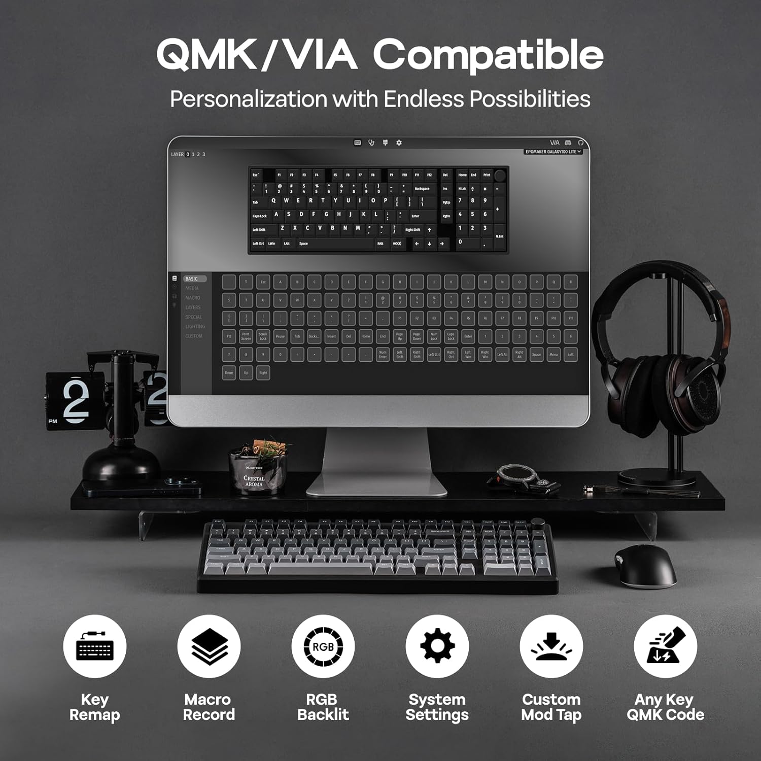 EPOMAKER - Galaxy100 Lite QMK/VIA Gaming Keyboard with 8000Mah Battery and Numpad, 1800 Aluminum Mechanical Keyboard, Usb-C/Bt/2.4Ghz, Hot-Swap, Creamy Sound (Black, Wisteria Linear Switch) - Serious Techies