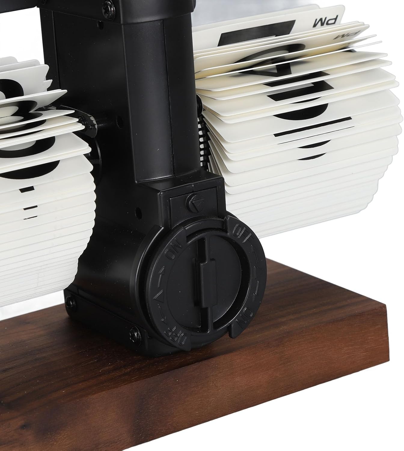 Flip Desk Clock, Retro Vintage Flip Desk Table Clock, Digital Sided Large Numbers Mechanical Flip Clock Wood Base for Living Room, Study Room and Office(Black)
