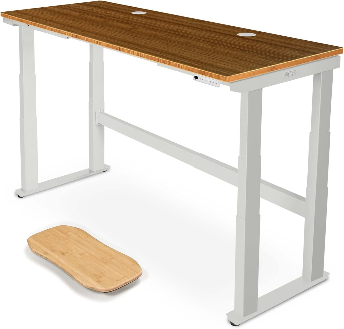 Uplift - Bamboo Curve (60 X 30 Inch) Electric Standing Desk V2-Commercial (Black) 4-Leg Adjustable Stand up Desk, Advanced Keypad, Wire Grommets, Wire Management Tray, Bamboo Rocker-X Board - Serious Techies