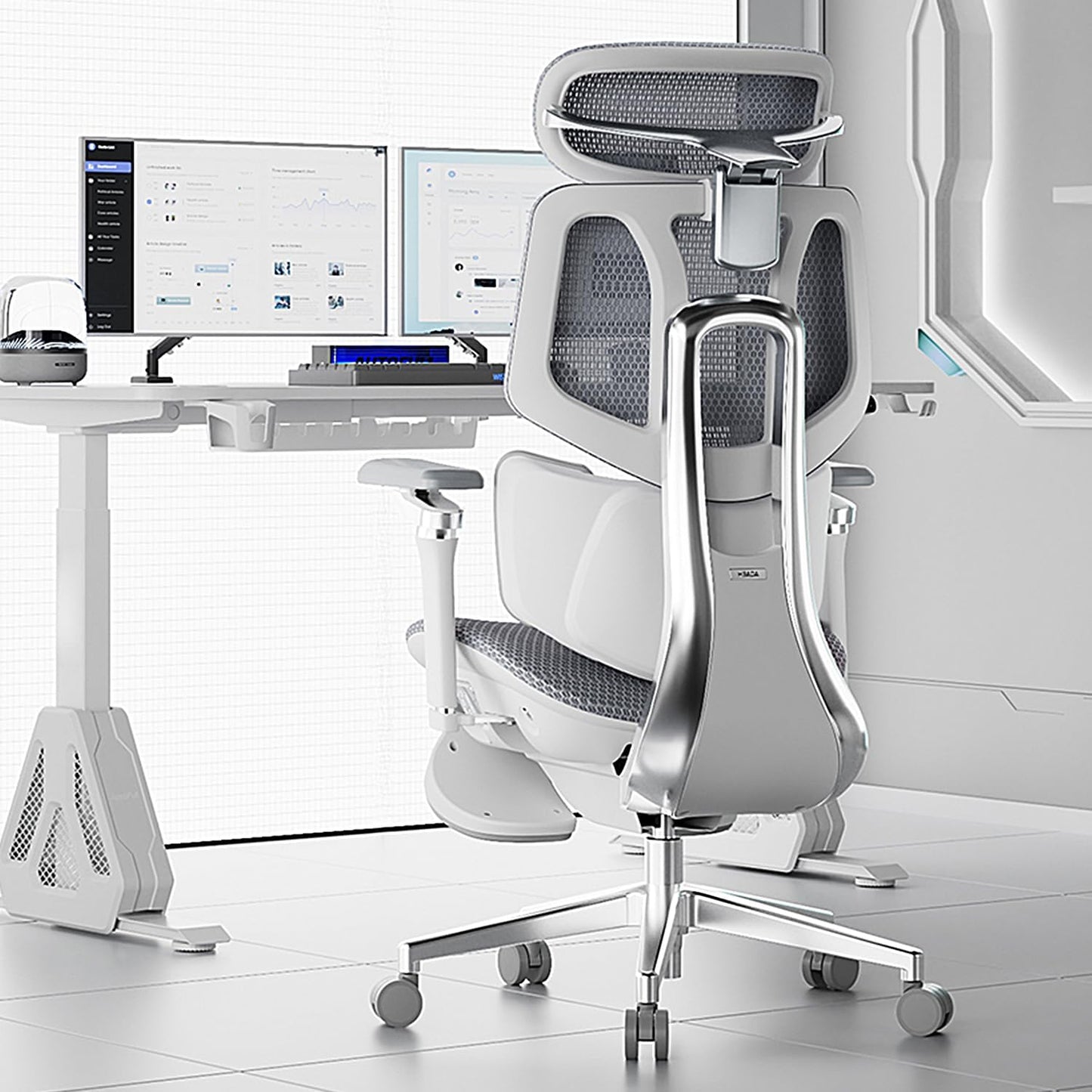 X7 Smart Ergonomic Chair, Office Chair, with Fully Automated Lumbar Tracking, 4D Adjustable Headrest, 720ยฐ Adjustable Armrests, Ventilated Seat Cushion, Swivel, Grey