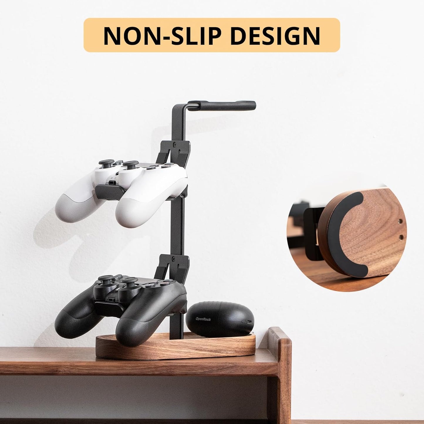 muso - 2-In-1 Gaming Controller Stand, Headphone Stand, Walnut Controller Stand, Desktop Headset Stand for Game Controllers and PC Earphone Accessories - Serious Techies