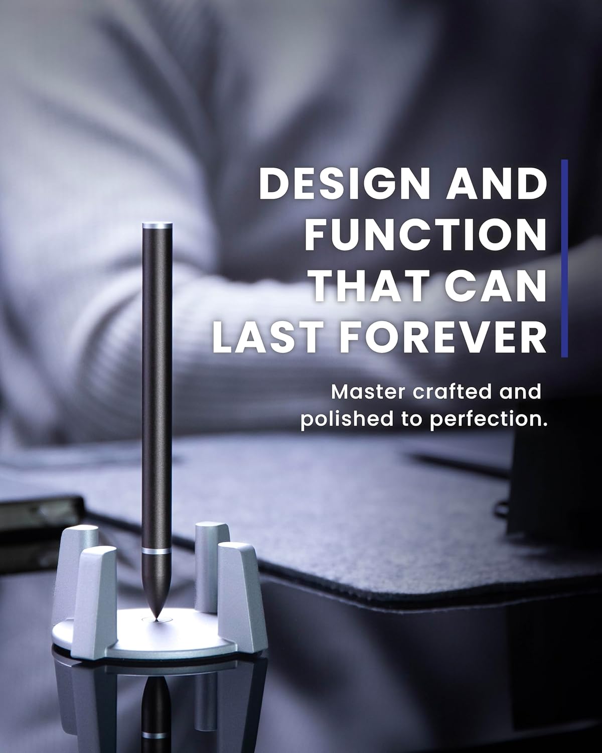 novium - Hoverpen Luxury Pen for Men & Women, Vertically Standing Executive Ballpoint Pen with Top Grade Free-Flowing Ink Refill, Metal Made, Unique Gifts, Luxury Pen for Men, Mens Gifts Ideas - Serious Techies