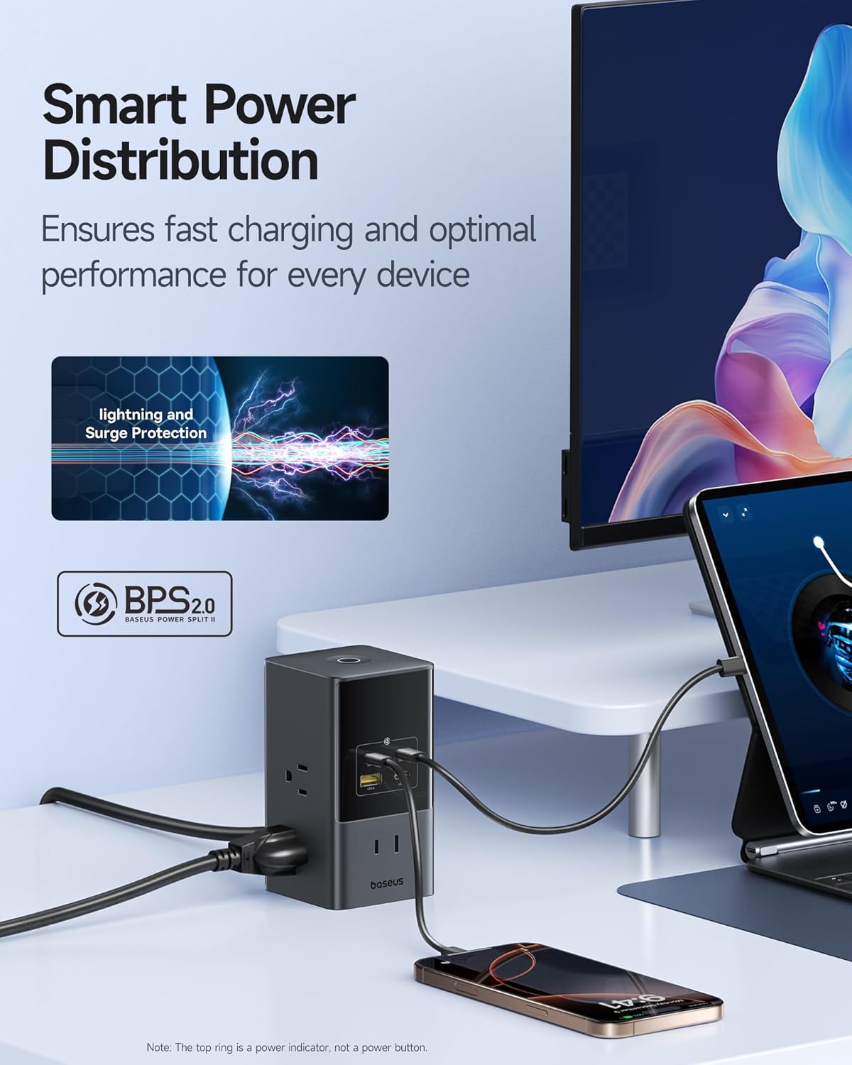Baseus - Charging Station 67W, 10-In-1 USB-C PD Fast Charging Desktop Charger with 1200J Surge Protection, 5Ft Extension Cord, 6 AC, 3 USBC, 1 USBA Ports for Iphone 16/15, Macbook, Tablet, Desktop - Serious Techies