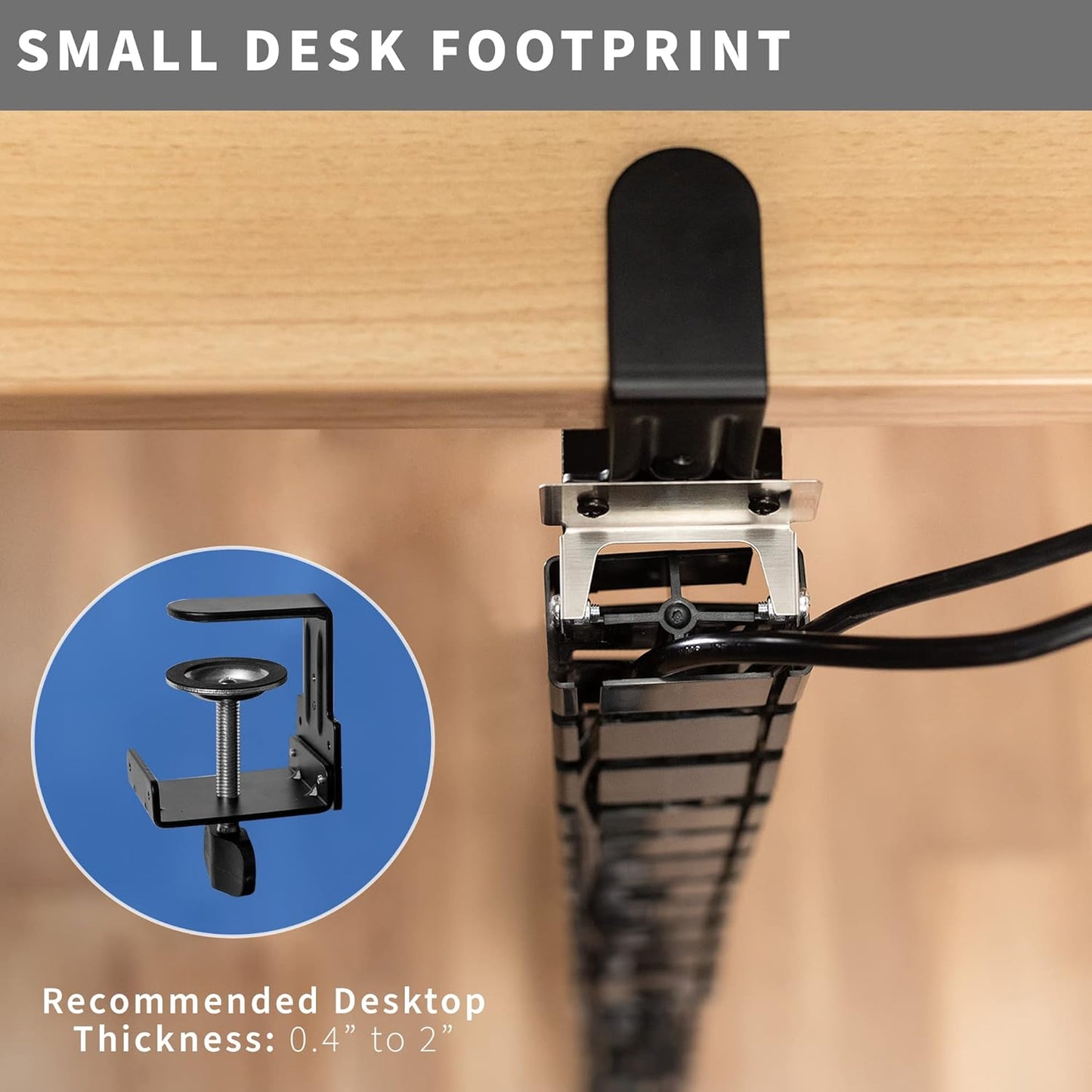 VIVO - No Drill Clamp-On Desk Vertebrae Cable Management Kit, Adjustable Quad Entry Flexible Cord Organizer for Home Office, Black, DESK-AC01P-B - Serious Techies