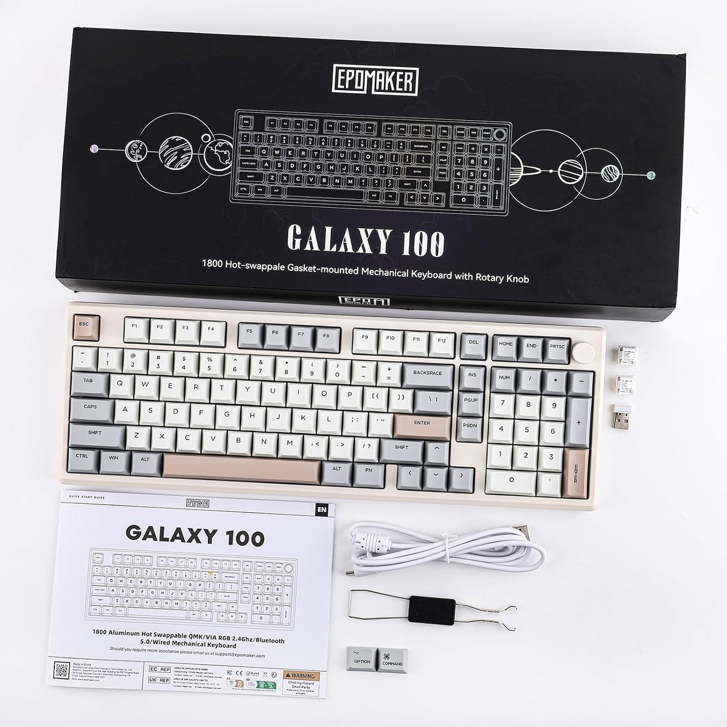 EPOMAKER - Galaxy100 QMK/VIA Wireless Gaming Keyboard, Aluminum Shell, Bluetooth/2.4Ghz/Usb-C, Pre-Lubed Hot-Swappable Linear Switches, NKRO, RGB Backlit (Creamy White, Marble White Switch) - Serious Techies