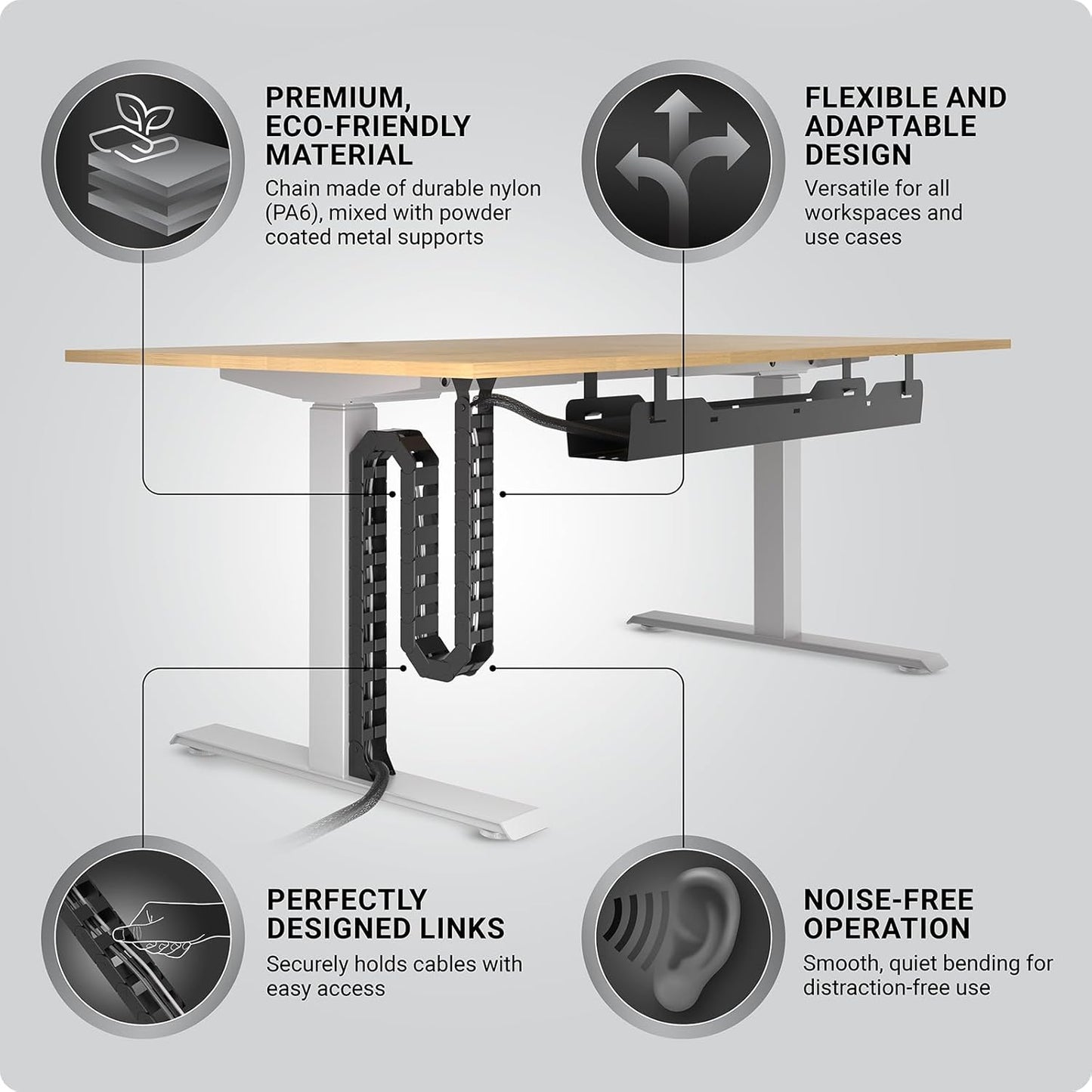 Ultimate Setup Store - Under Desk Cable Management Vertebrae - Perfect for Sit Stand Desk - Wire Management - Adjustable Length - Flexible Cable Spine - Black, 133 Cm - Serious Techies