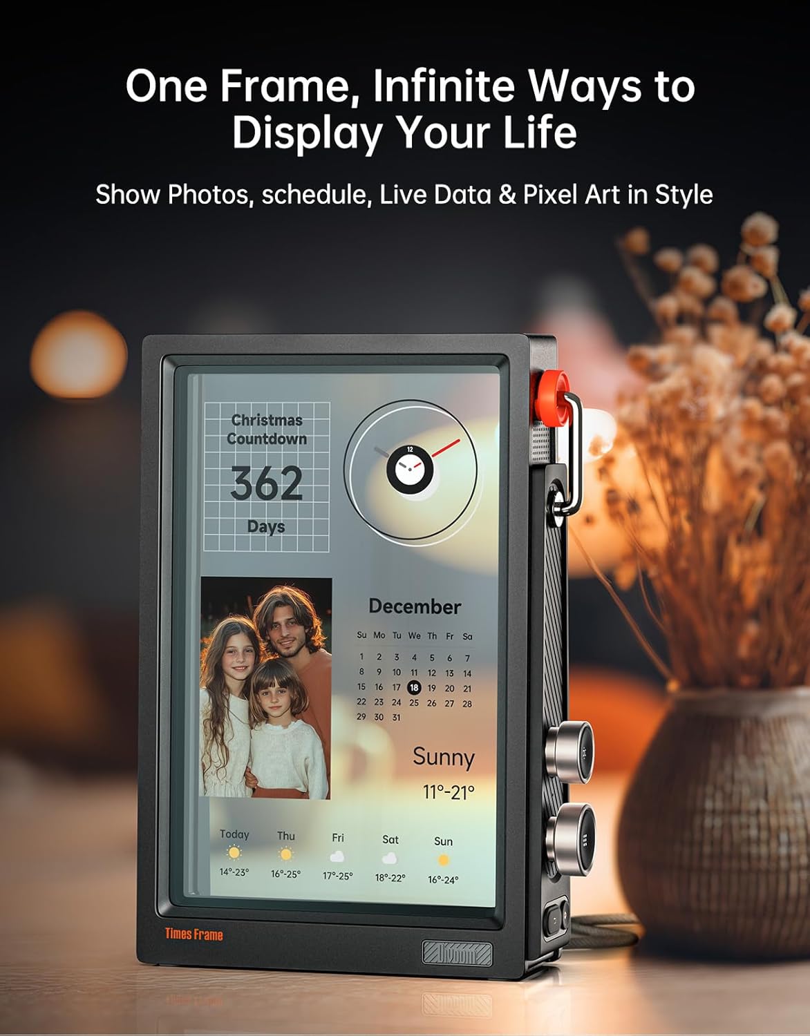 Divoom - Times Frame-10.1" Digital Picture Frame Transparent IPS Smart Linux OS with RGBLED Rotary Knob Wifi 64GB 400+Clock Faces Widget 50+API Feeds Gift Mode Pixel Art Community Personalized Display - Serious Techies