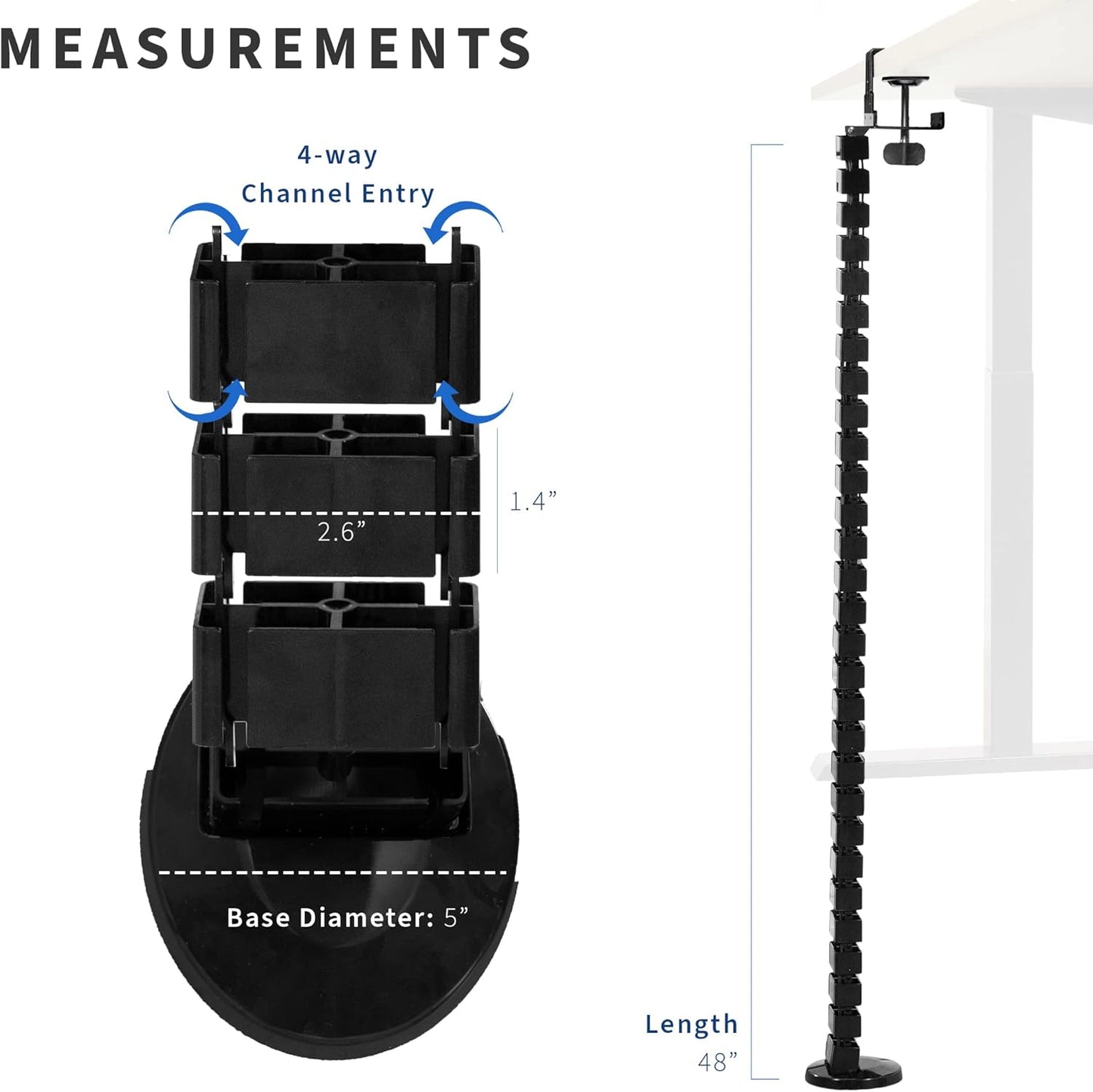VIVO - No Drill Clamp-On Desk Vertebrae Cable Management Kit, Adjustable Quad Entry Flexible Cord Organizer for Home Office, Black, DESK-AC01P-B - Serious Techies