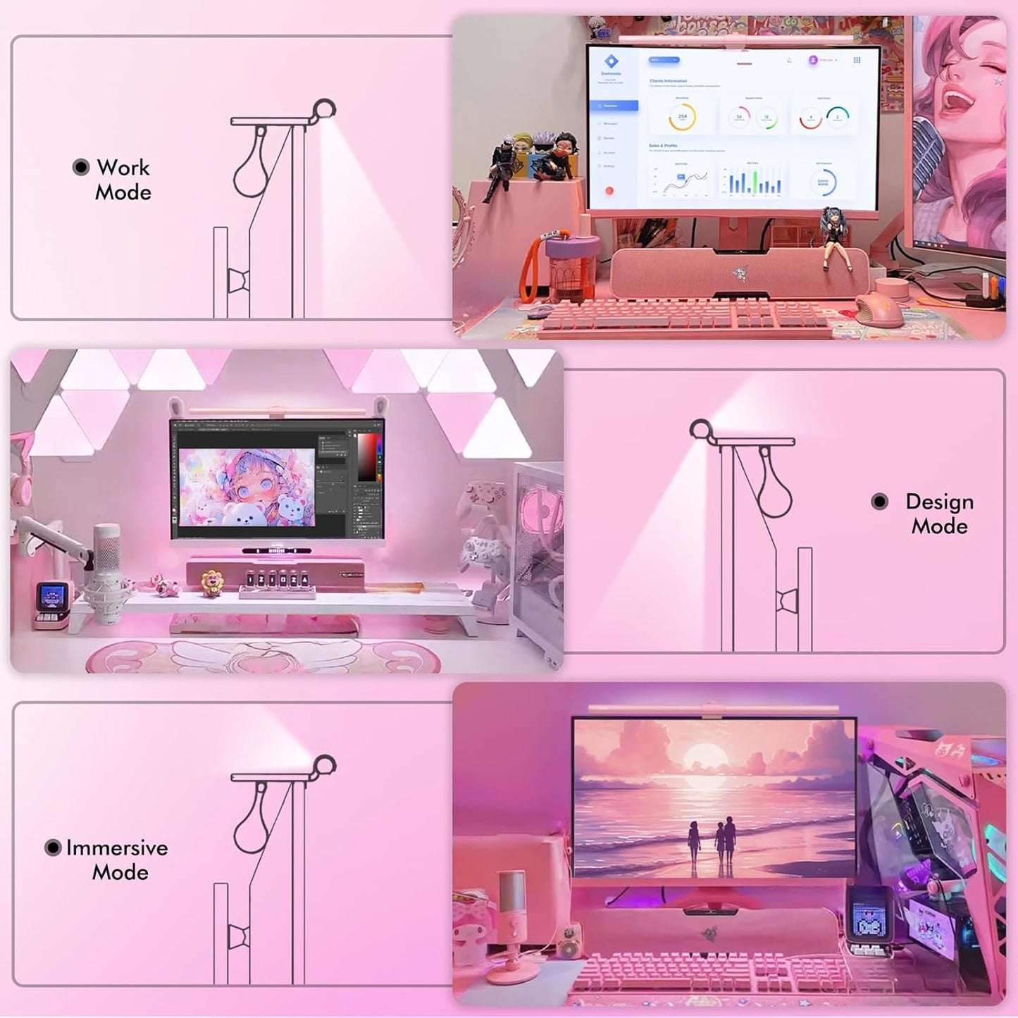 Quntis - Pink Monitor Light Bar with Remote, Eye-Care No Glare, Space Saving Computer Desk Lamp as Gifts for Girls, Stepless Dimming, Modern Aesthetic Desk Light Bar for Home Office Gaming Reading - Serious Techies