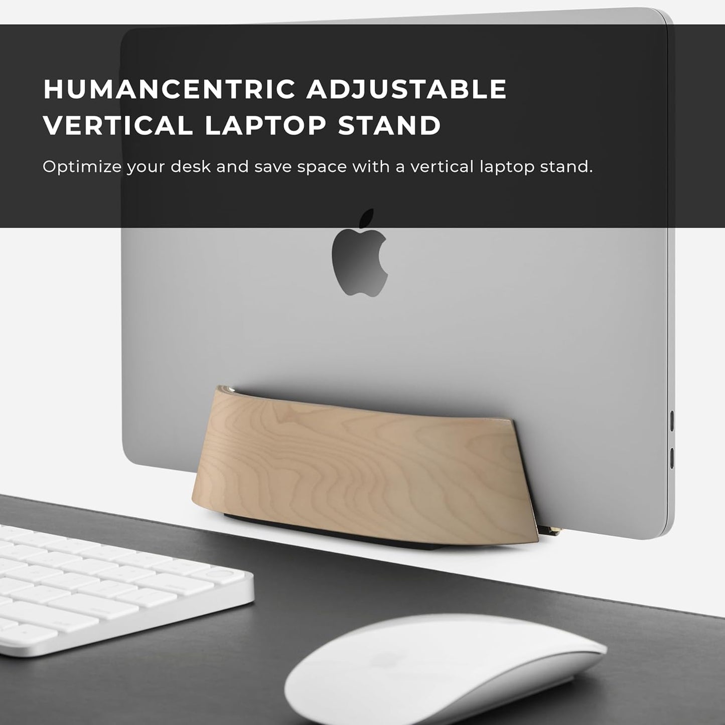 HumanCentric - Vertical Laptop Stand in Maple Wood, Upright Adjustable Holder and Dock, Laptop Vertical Stand Fits Macbook Pro and Other Laptops .5" to 1.5", Clamshell Compatible - Serious Techies
