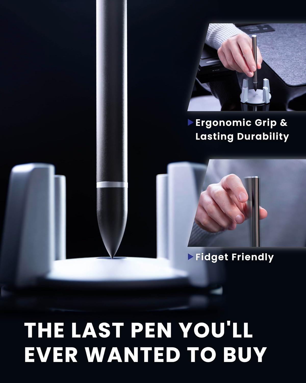 novium - Hoverpen Luxury Pen for Men & Women, Vertically Standing Executive Ballpoint Pen with Top Grade Free-Flowing Ink Refill, Metal Made, Unique Gifts, Luxury Pen for Men, Mens Gifts Ideas - Serious Techies