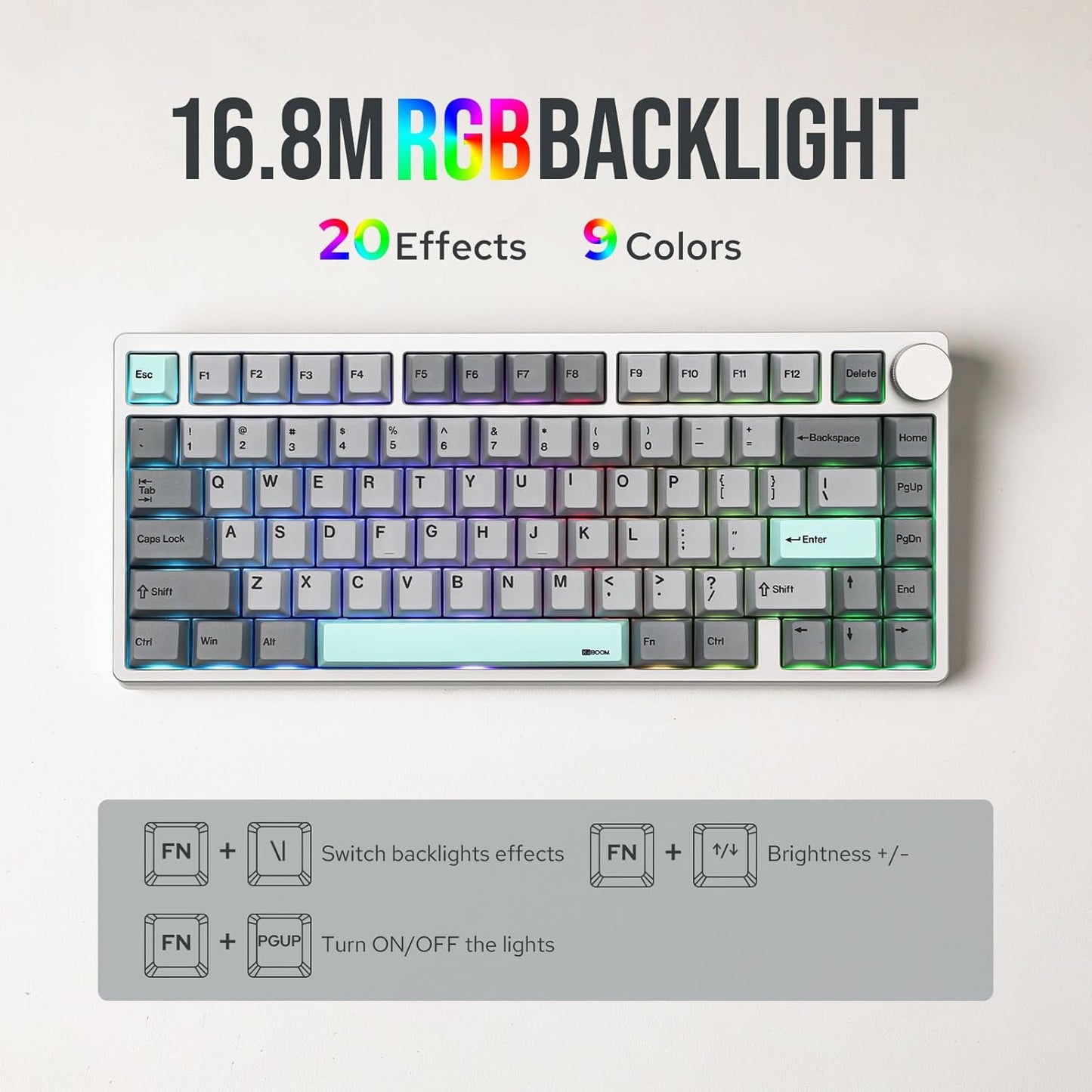 KiiBoom - Moonshadow V2 75% Wireless Aluminum Gaming Keyboard, QMK&VIA Programmable, Bt5.0/2.4Ghz/Usb-C, Hot-Swappable Creamy Mechanical Keyboard with FR4 Plate, Knob, 4000Mah Battery (Silver) - Serious Techies