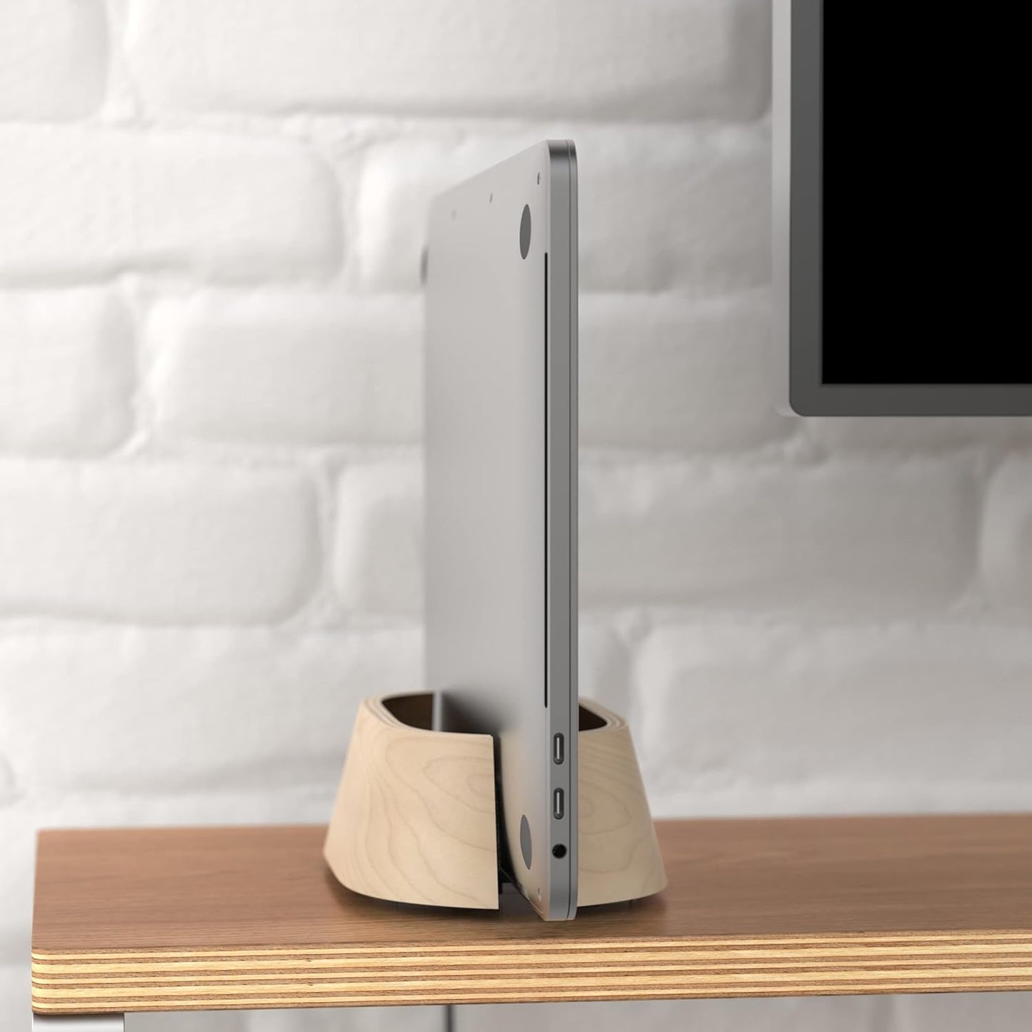 HumanCentric - Vertical Laptop Stand in Maple Wood, Upright Adjustable Holder and Dock, Laptop Vertical Stand Fits Macbook Pro and Other Laptops .5" to 1.5", Clamshell Compatible - Serious Techies