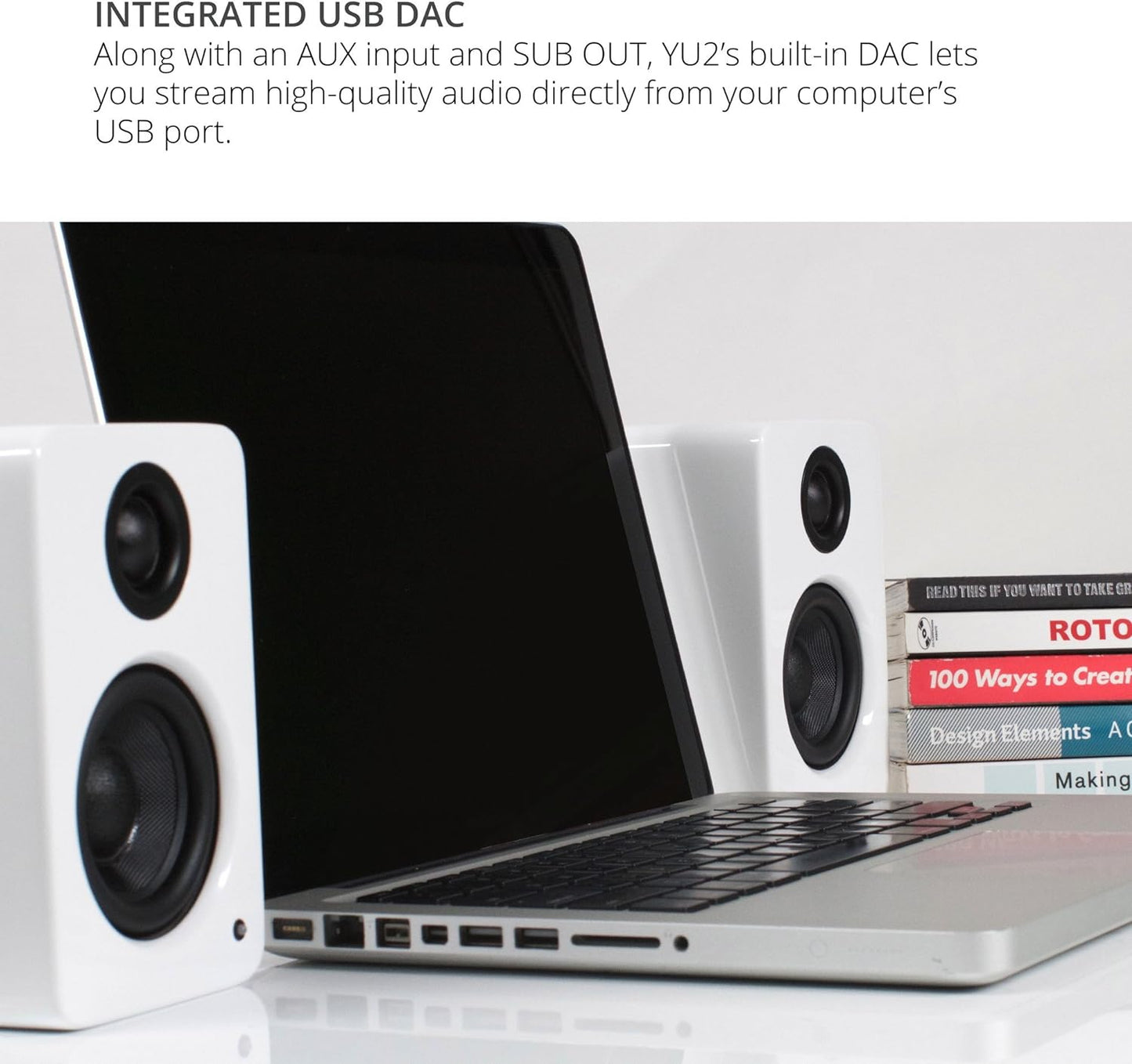 Kanto - YU2MW PC Gaming Desktop Speakers | 3" Composite Drivers | 3/4" Silk Dome Tweeter | Class D Amplifier | 100 Watts | Built-In USB DAC | Subwoofer Output | Pair | Matte White - Serious Techies