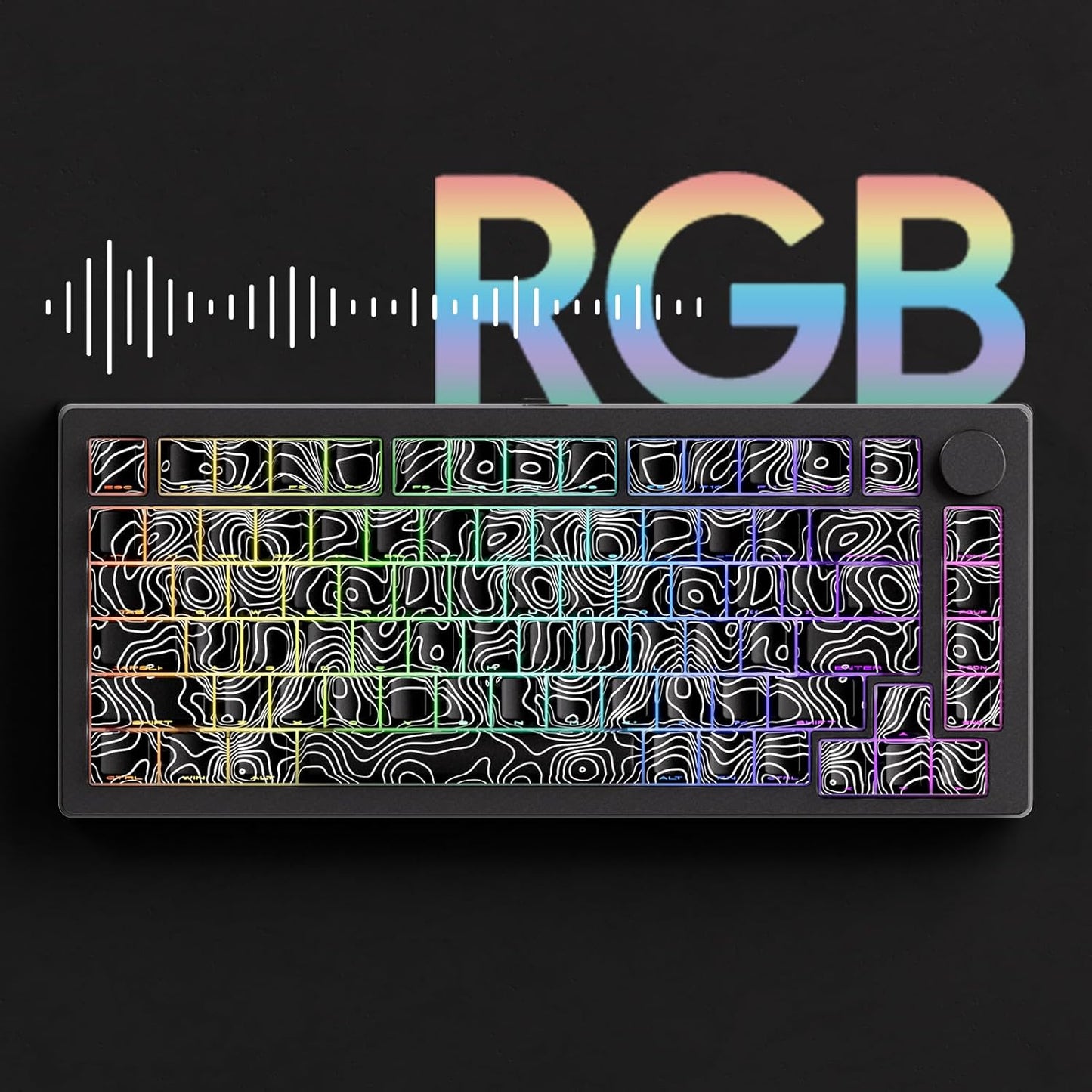 MONSGEEK - M1 V5 Aluminum Mechanical Keyboard 75% Topographic Theme Quick Release Gaming Keyboard with Knob, 8000 Mah RGB Hot-Swappable Black Custom with Side-Printed Keycaps Pre Lubed Piano Switch