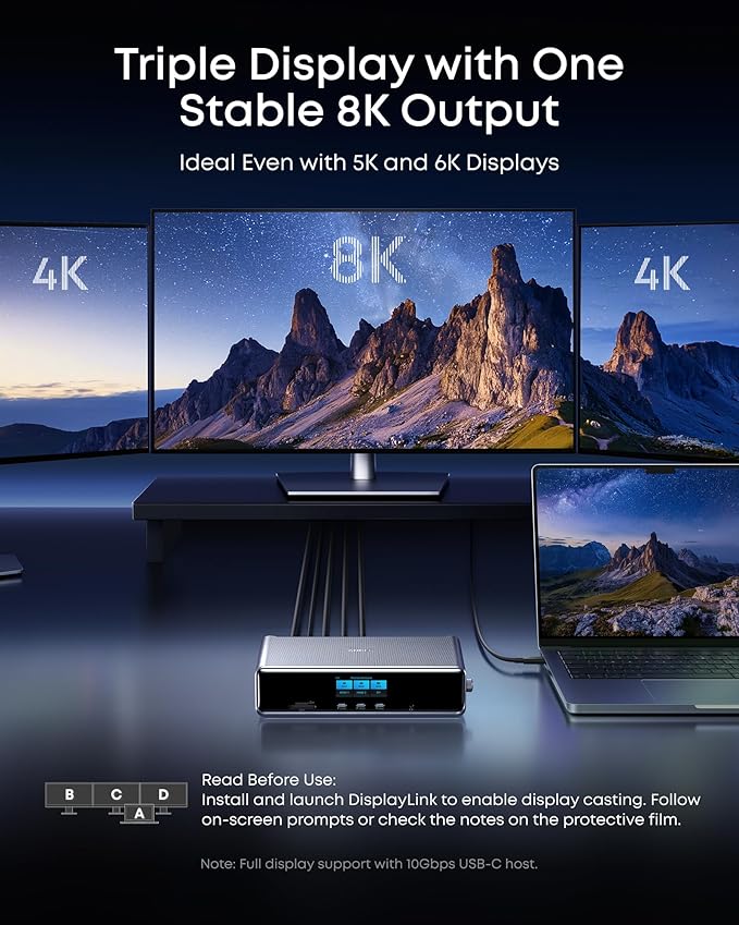 Anker - Prime Docking Station (DL7400), 14-Port Triple Display with Displaylink, 140W Max USB-C Port, Smart Display and Built-In Cooling Fan, up to 8K, for Macos and Windows, Displaylink Driver Required - Serious Techies - Serious Techies, LLC