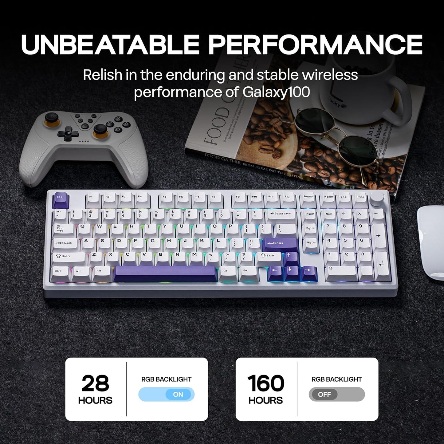 EPOMAKER - Galaxy100 QMK/VIA Wireless Mechanical Keyboard with 8000Mah Battery and Numpad, CNC Aluminum, Full Size Gaming Keyboard, Usb-C/Bt5.0/2.4Ghz (White Purple, Wisteria Linear Switch) - Serious Techies