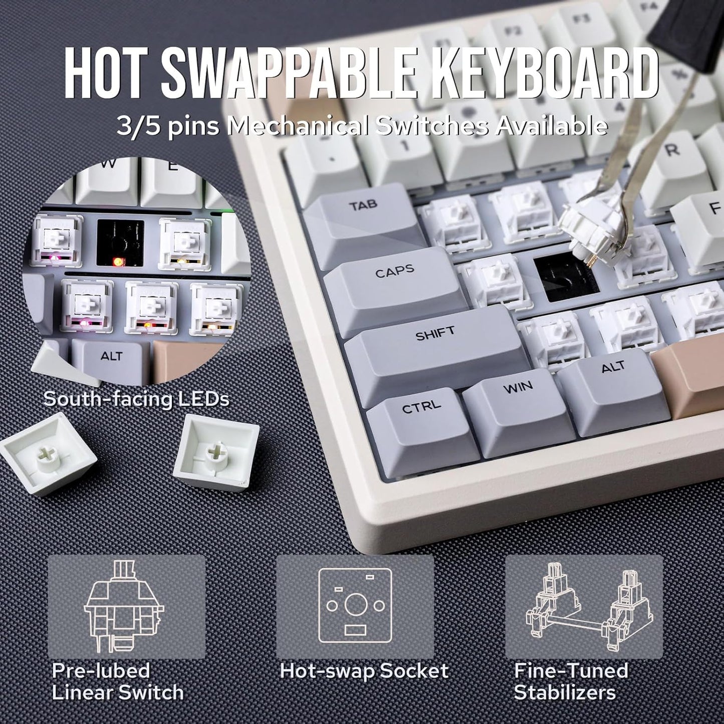 EPOMAKER - Galaxy100 QMK/VIA Wireless Gaming Keyboard, Aluminum Shell, Bluetooth/2.4Ghz/Usb-C, Pre-Lubed Hot-Swappable Linear Switches, NKRO, RGB Backlit (Creamy White, Marble White Switch) - Serious Techies