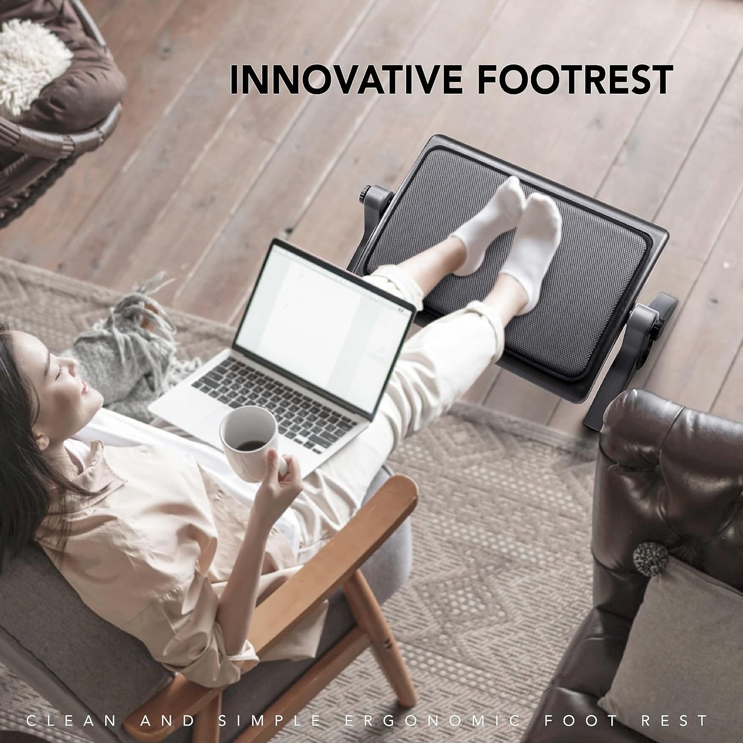 Ottoman, Ergonomic Foot Rest for under Desk, Adjustable Height and Angle, Sponge Platform, Anti-Slip, Ankle Support, Detachable Washable Cushion, Back and Leg Pain Relief, 21.6" L X 11.4" W, Black