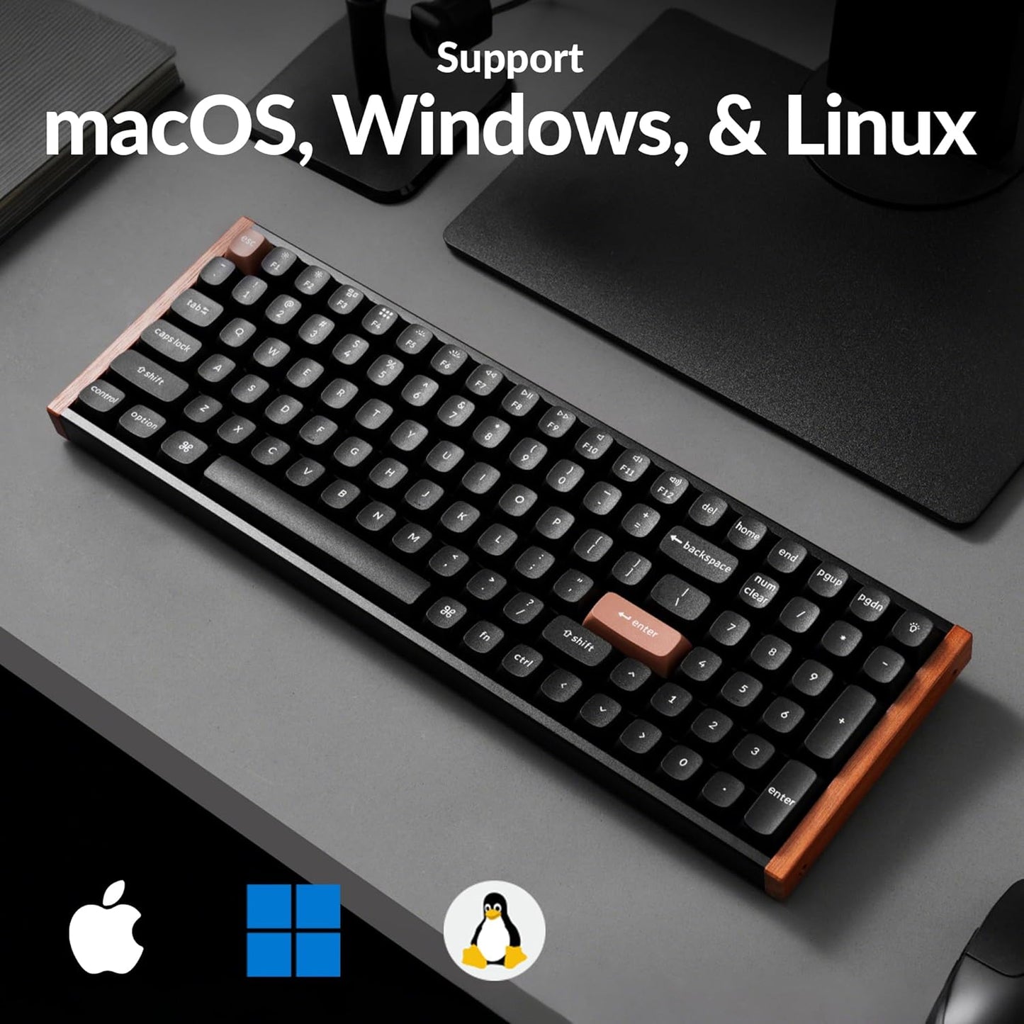 Keychron - K4 HE – 96% Compact Hall Effect Wireless Mechanical Keyboard with Number Pad, Magnetic Switch, Rapid Trigger, Custom RGB, QMK/VIA, 2.4Ghz/Bt5.2/Wired, for Mac/Windows/Linux, Wood Frame, Black - Serious Techies