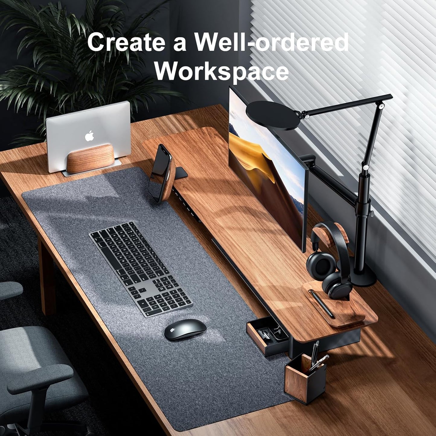 UPERGO - Walnut Desk Tray with Pen Holder Set, Natural Wooden Desk Drawer Organizer Office, Organizer Tray for Keys, Pen, Watch - Serious Techies