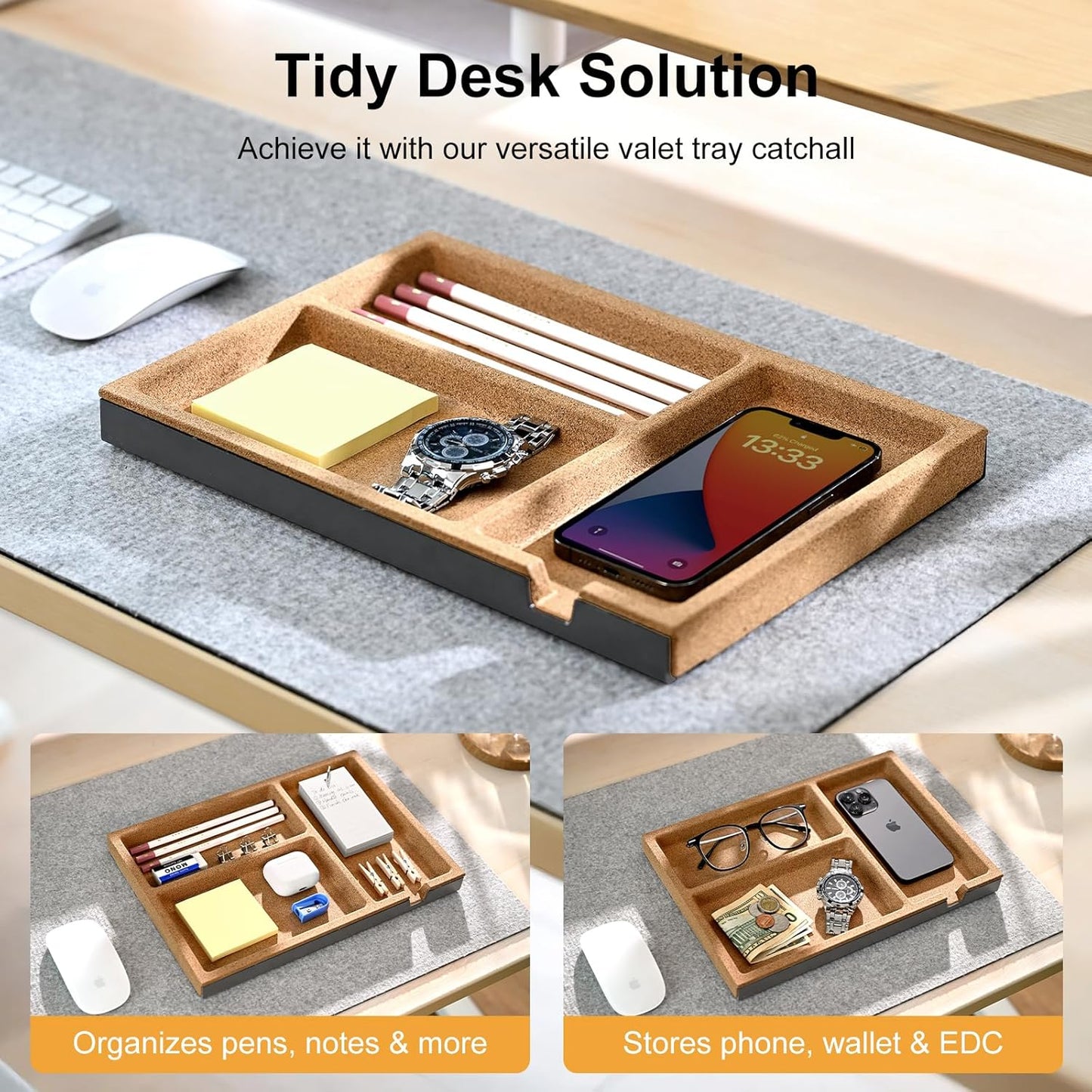 UPERGO - Valet Tray, Nightstand Tray for Men, Desk Drawer Organizer for Keys, Watch, Jewellery, Bedside Caddy - Serious Techies