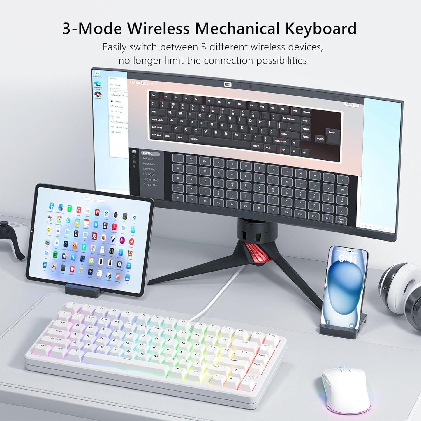 Womier - SK75 75% Keyboard with Full Aluminum Wireless Mechanical Gaming Keyboard, via Custom Pre-Lubed POM Switches RGB Creamy Gaming Key Board, 3-Modes Gasket Hot Swappable, White - Serious Techies