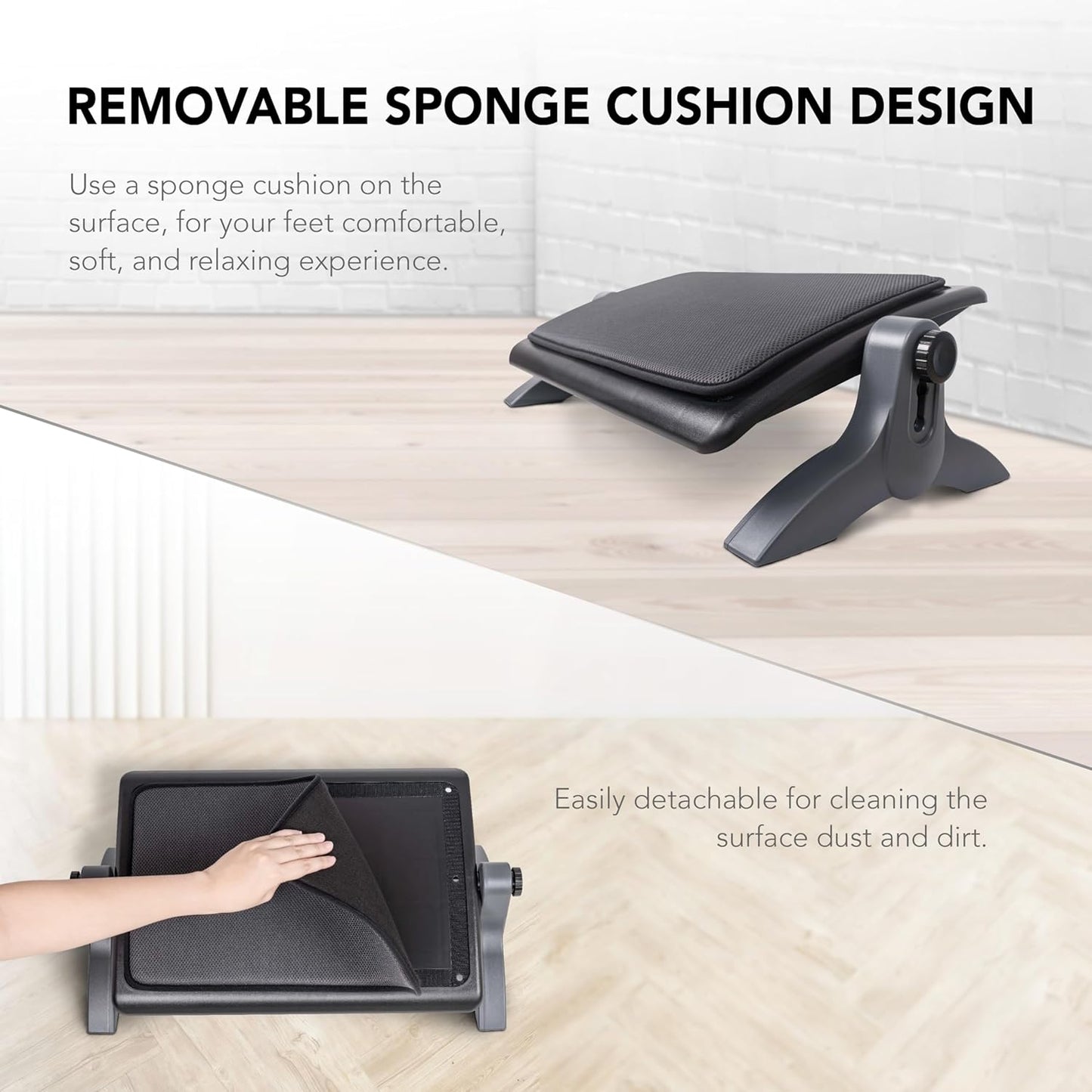 Ottoman, Ergonomic Foot Rest for under Desk, Adjustable Height and Angle, Sponge Platform, Anti-Slip, Ankle Support, Detachable Washable Cushion, Back and Leg Pain Relief, 21.6" L X 11.4" W, Black