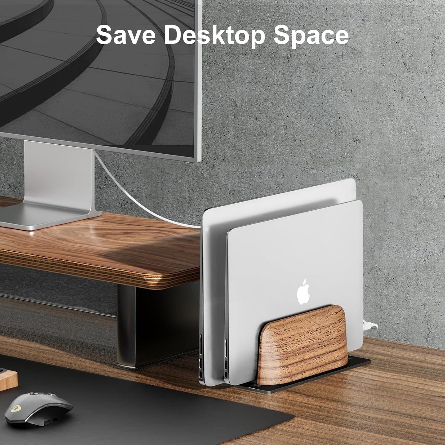 UPERGO - Vertical Laptop Stand, Dual Slot Wooden Laptop Holder Vertical for Desk, Width Adjustable Dock for Macbook Pro and Other Laptops - Serious Techies
