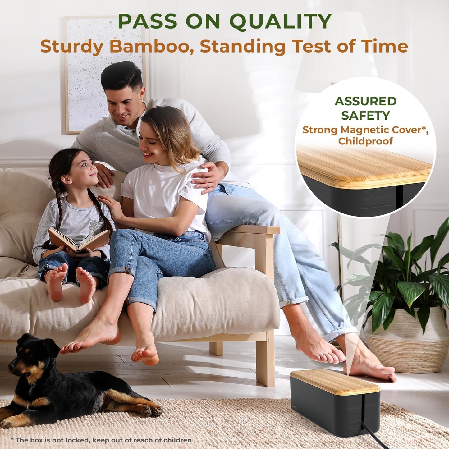TEYGA - Bamboo Cable Management Box - Stylish Cord Organizer Box Hides Power Strip and Keeps Cords Untangled - Surge Protector Cover Keeps Child Safe - TV Cord Box for Home and Office (Premium - Black) - Serious Techies