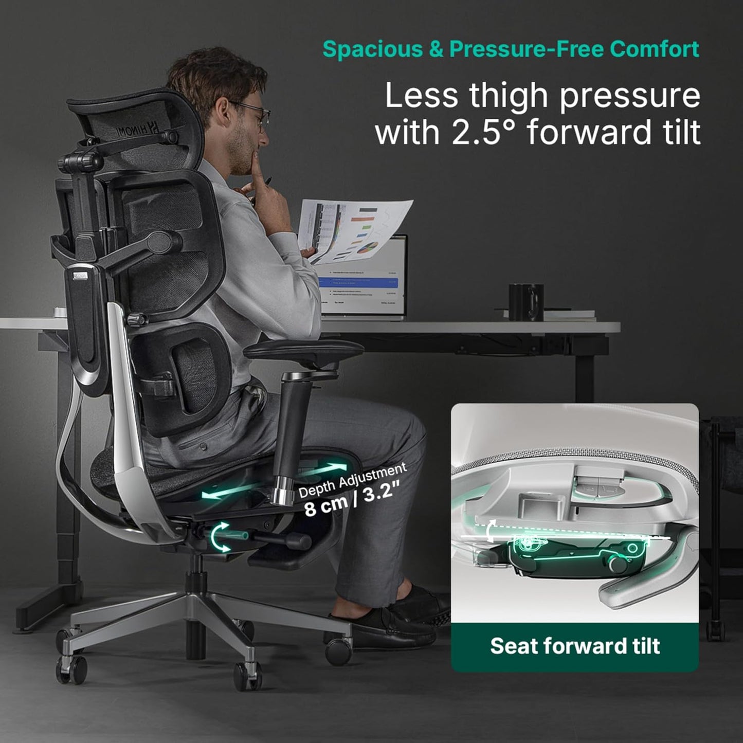 HINOMI - X2 Pro Premium Ergonomic Office Chair – Comfortable Mesh Computer Chair with Adjustable Lumbar Support, Reclining Swivel Desk Chair, Retractable Legrest & Headrest for Home Office (Black) - Serious Techies