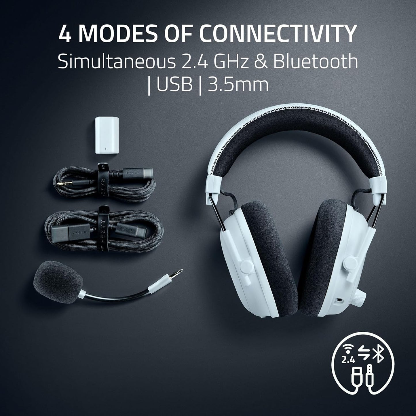 Razer - Blackshark V3 Pro Wireless ANC Gaming Headset for PC: Full Band Mic - 50Mm Drivers - 2.4 Ghz, Bluetooth, USB, 3.5Mm - Works with Mac, PS5, Nintendo Switch, Smartphone - 70 Hr Battery - White - Serious Techies