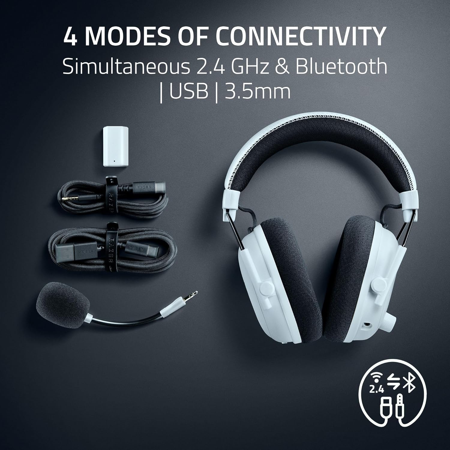 Razer - Blackshark V3 Pro Wireless ANC Gaming Headset for PC: Full Band Mic - 50Mm Drivers - 2.4 Ghz, Bluetooth, USB, 3.5Mm - Works with Mac, PS5, Nintendo Switch, Smartphone - 70 Hr Battery - White - Serious Techies