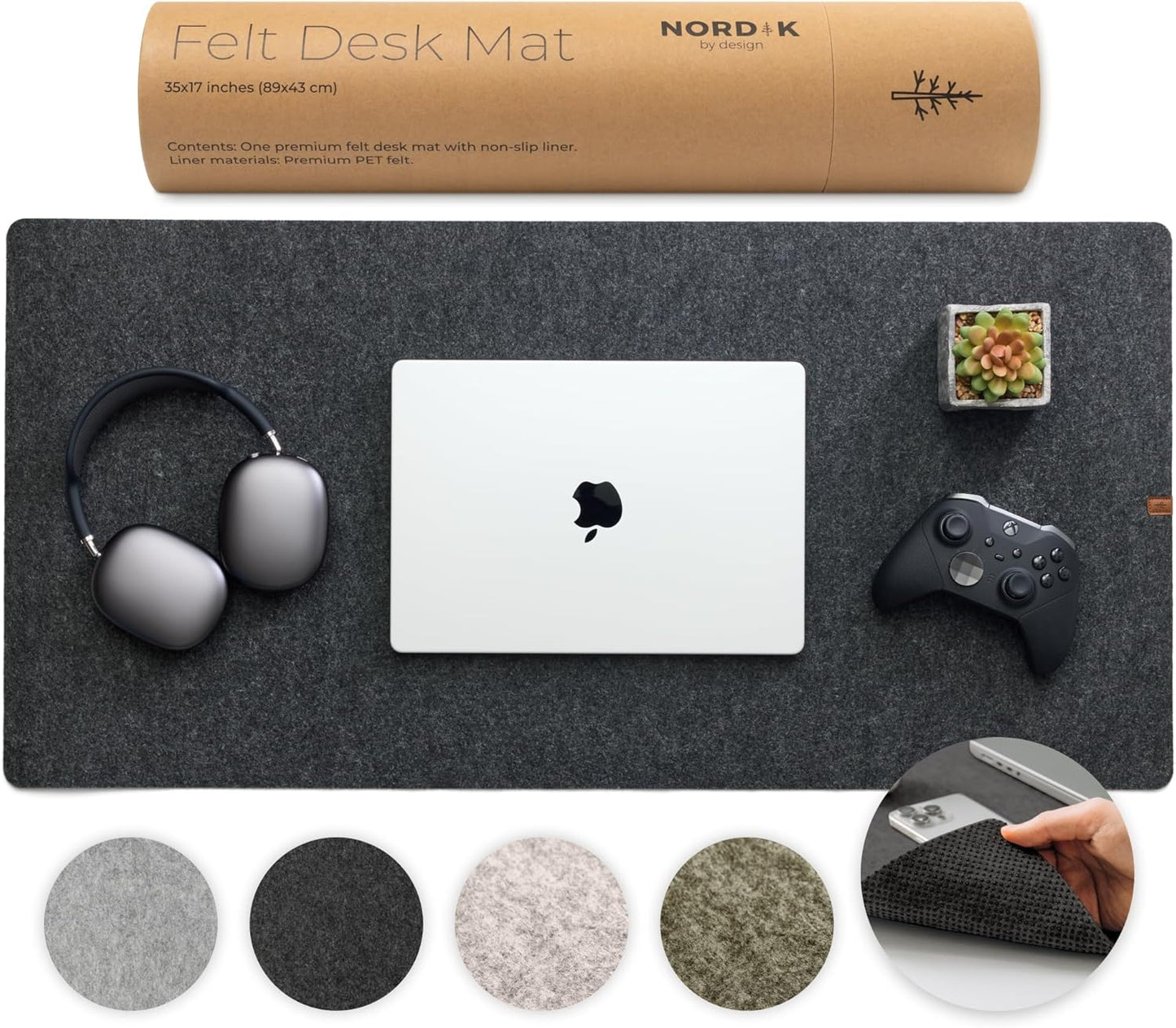 Nordik - Large Felt Desk Mat - Charcoal - 35 X 17 Inch - Full Desk Keyboard Mat - Computer Desk Mat for Keyboard and Mouse Pad - Desktop Mat - Large Felt Desk Pad - Serious Techies