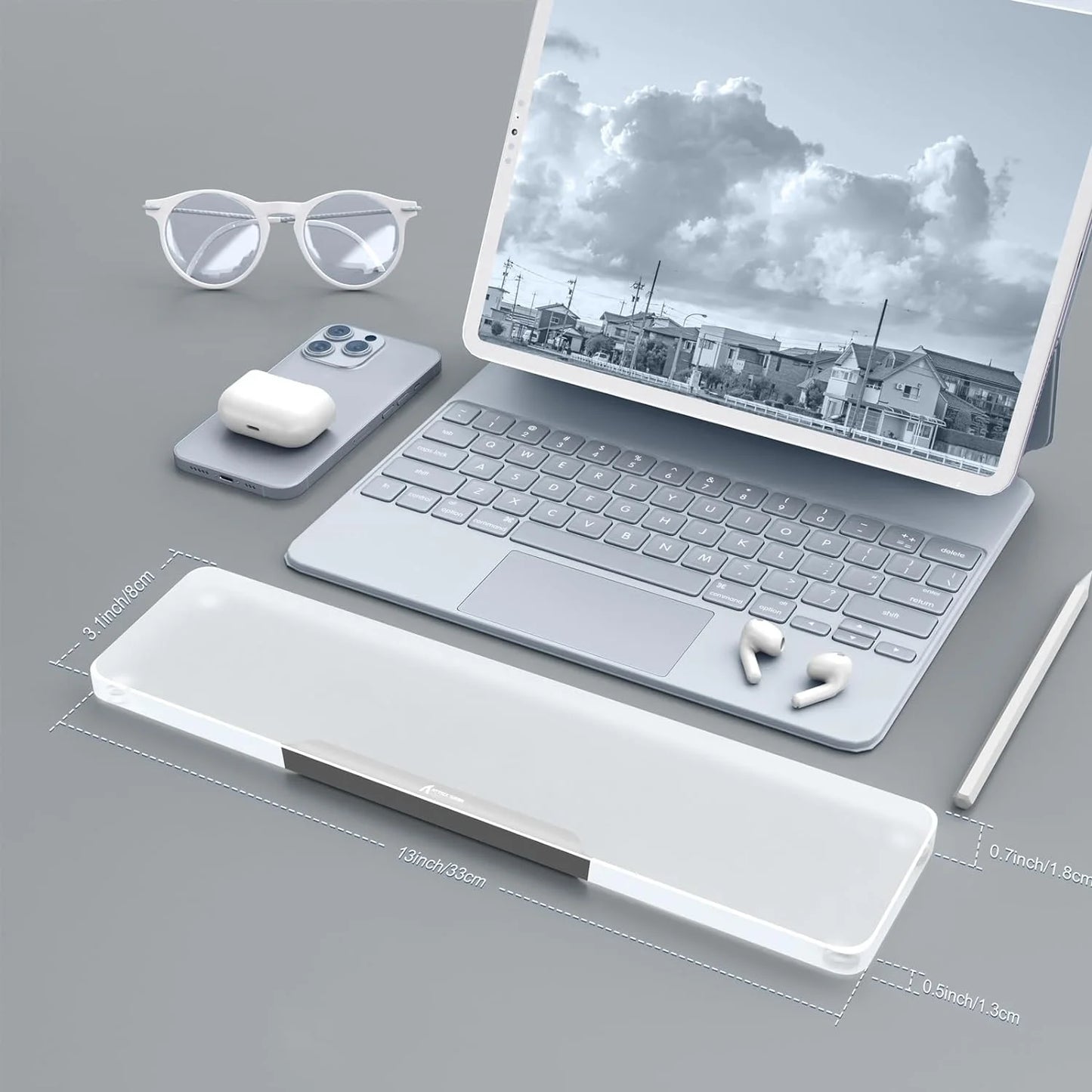 ATTACK SHARK - Acrylic Gaming Keyboard Wrist Rest Pad,Clear Ergonomic Palm Rest with Anti-Slip Base,Customized Metal Aluminum Alloy Logo for Compact 60% Computer Keyboard,Office,Home,Laptop,Mac,Easy Typing - Serious Techies
