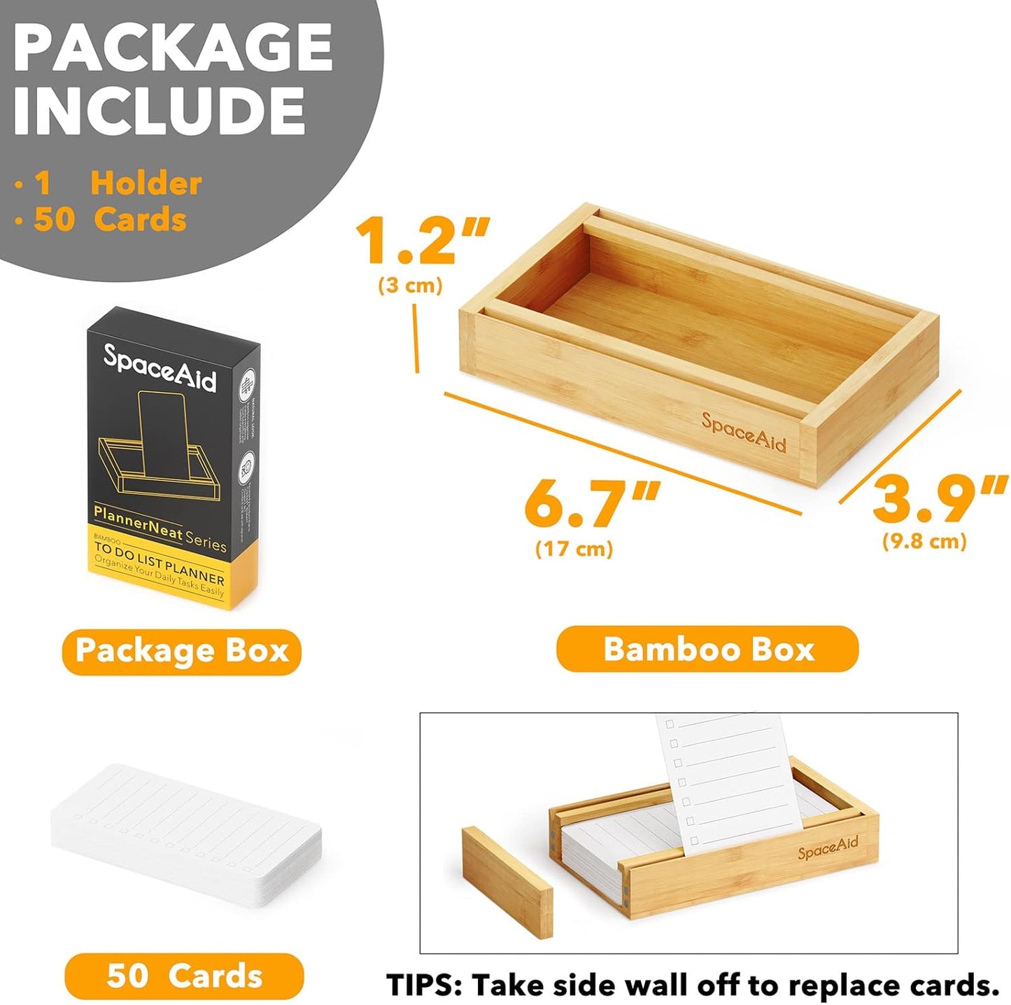 SpaceAid - PlannerNeat to Do List Planner, Daily Todo Checklist Notepad Organizer with Bamboo Holder, Productivity System Planners Notebook for Office Work Supplies (Bamboo, 50 Cards) - Serious Techies