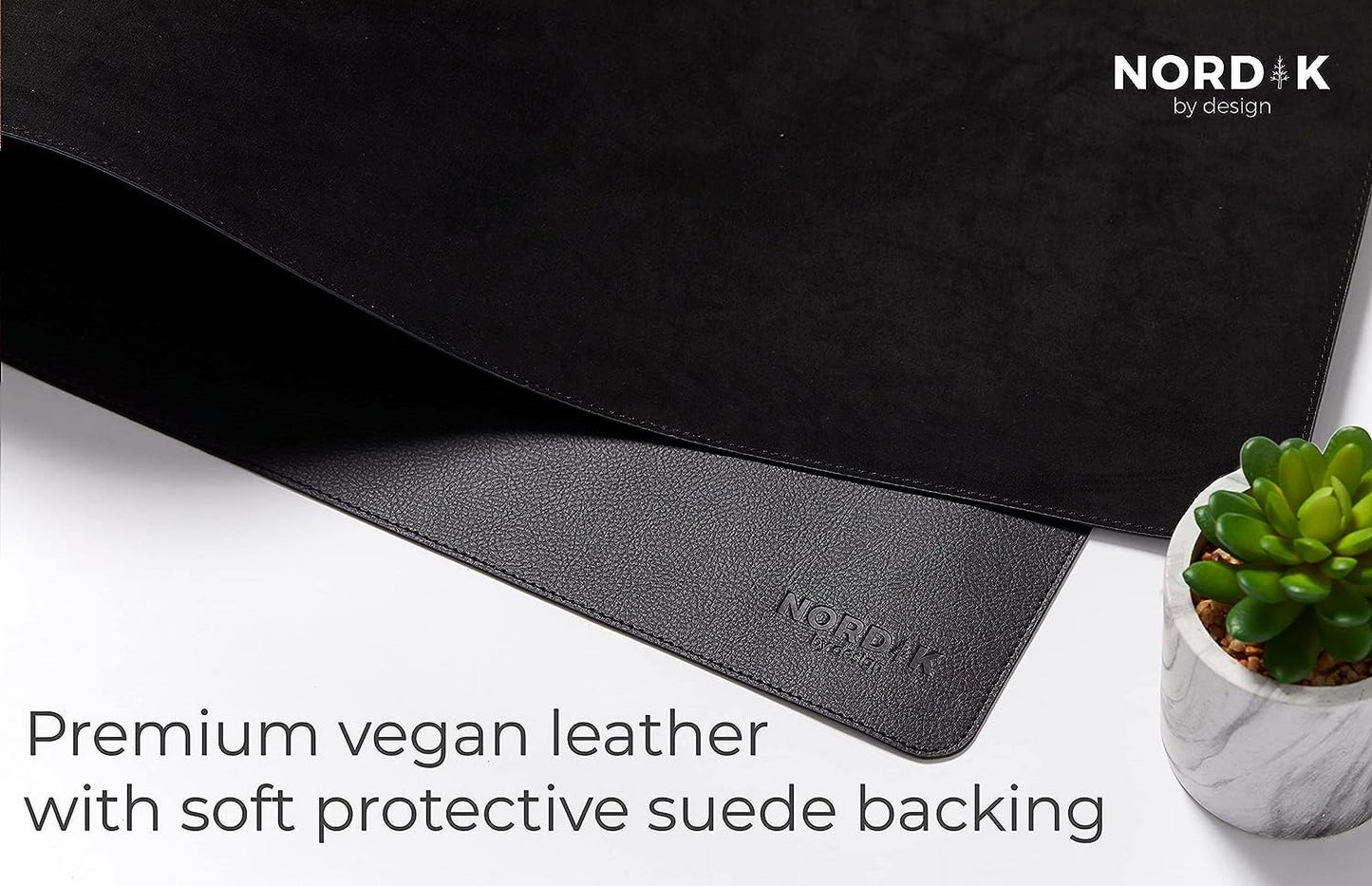 Nordik - Leather Desk Mat Cable Organizer - Pebble Black 35 X 17 Inch - Premium Mouse Mat - Felt Vegan Leather Desk Pad Protector - Desk Blotter Matt Keyboard - Large Desk Matt for Desktop Computer - Serious Techies