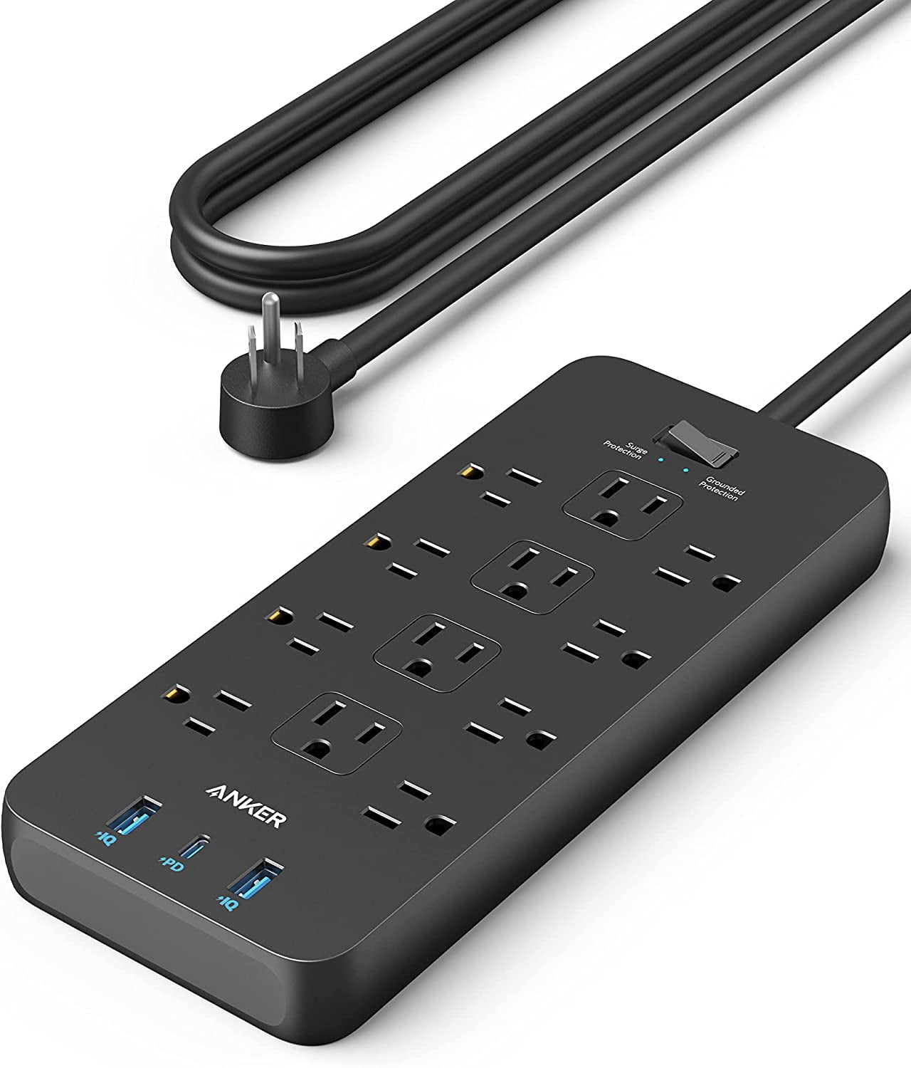 Anker - Surge Protector Power Strip (2100J), 12 Outlets with 1 USB C and 2 USB Ports for Iphone - Serious Techies