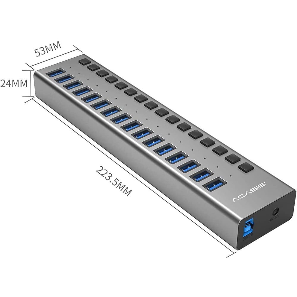 ACASIS - 16 Ports 90W USB 3.0 Data Port, Aluminum Housing, Individual On/Off Switches, 12V/7.5A Power Adapter, 5Gbps High Speed, USB 3.0 Hub for Laptop, PC, Computer - Serious Techies