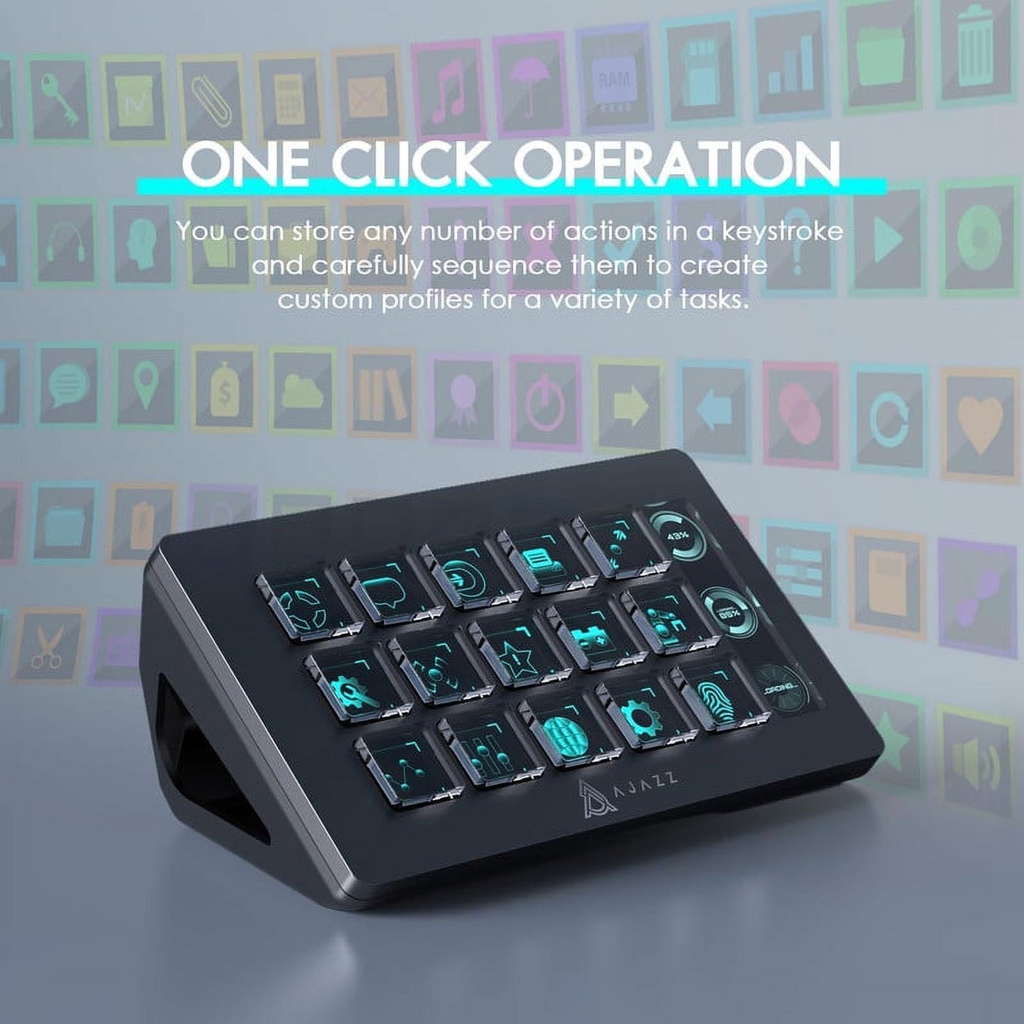 AJAZZ - AKP153 Studio Deck Stream Controller - 15 Macro Keys for OBS, Youtube, Twitch - Works with Pc/Mac (Black)