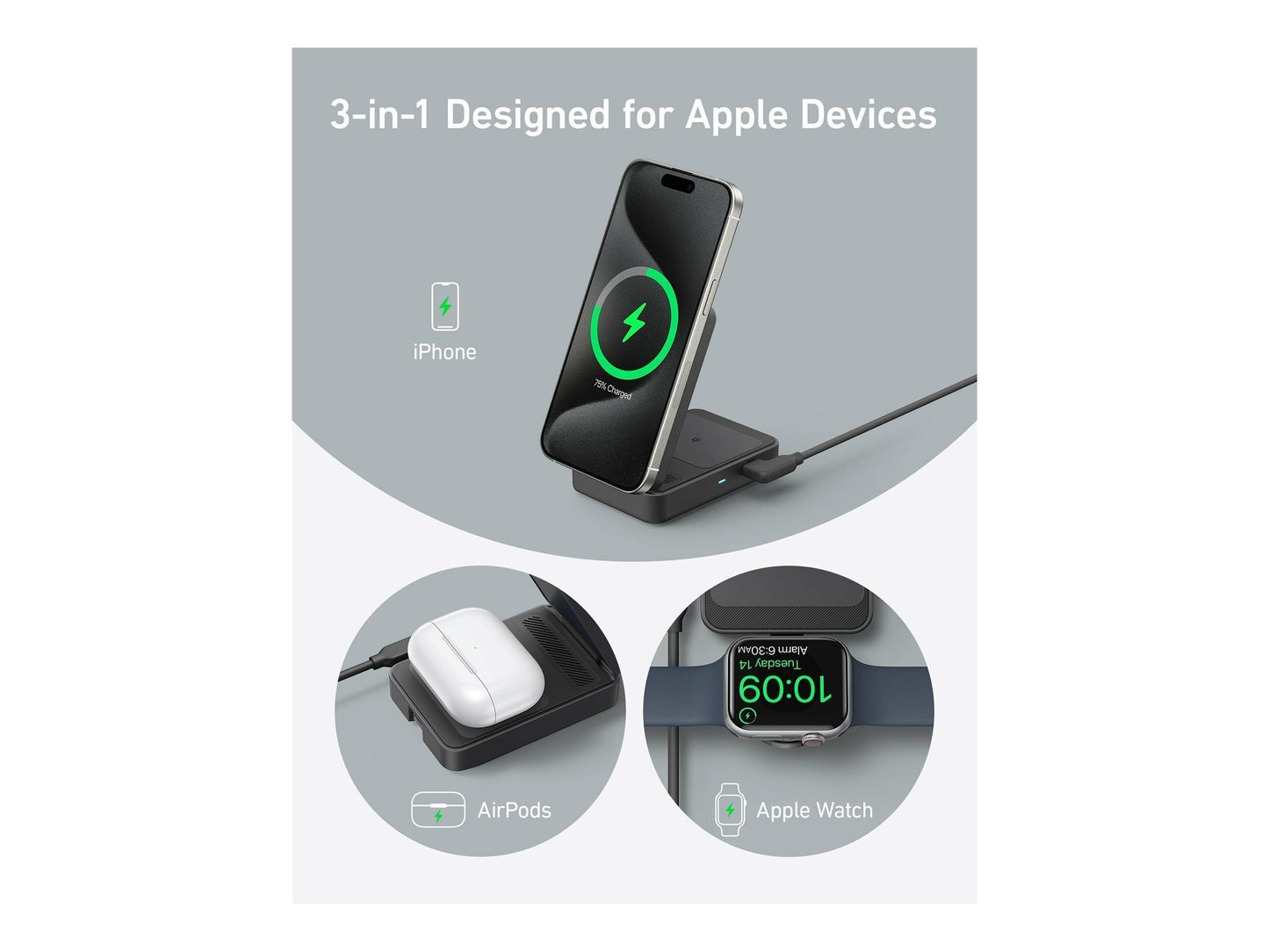 Anker - Maggo 3 in 1 Iphone 16 Charging Station, Magsafe-Compatible Wireless Charger Stand, Qi2 Certified 15W Foldable Charger for Iphone 15, Airpods, Apple Watch 9 (Not a Power Bank, Adapter Included) - Serious Techies