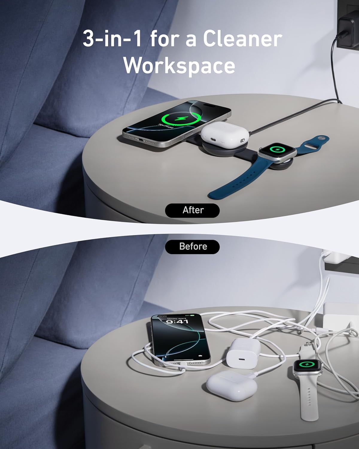 Anker - Magsafe Compatible Maggo UFO 3-In-1 Charger, Iphone 16 Wireless Charging Station, 15W Qi2 Certified, Foldable Travel Charging Pad - Serious Techies
