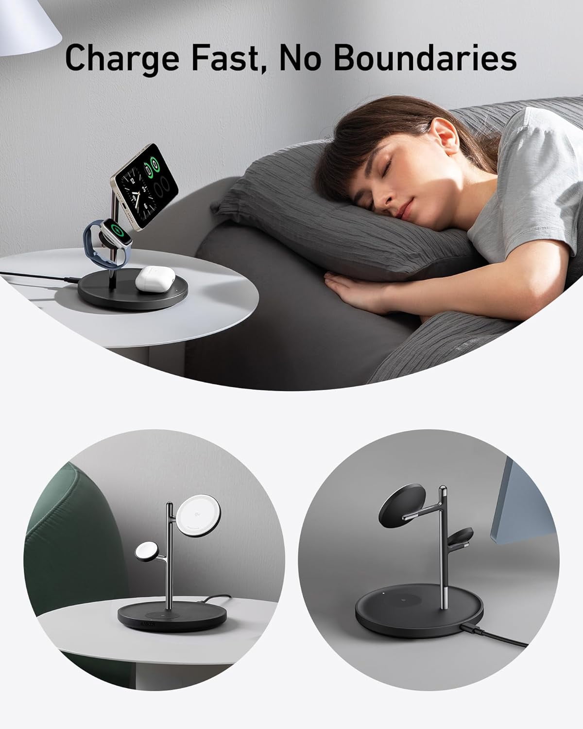 Anker - Magsafe-Compatible Wireless Charging Stand, Maggo 3 in 1 Wireless Charging Station, Qi2 Certified 15W Wireless Charger for Iphone 15/15 Pro/14/13/12, Apple Watch, Airpods - Serious Techies