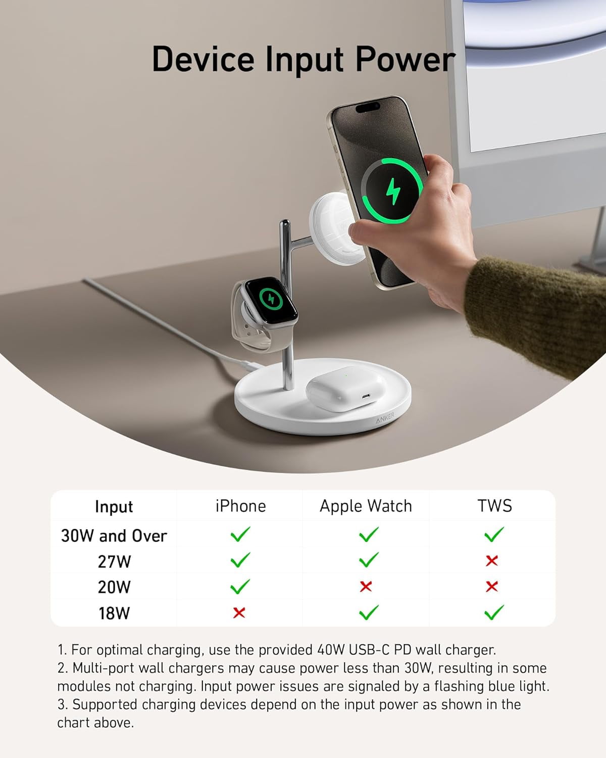 Anker - Magsafe-Compatible Wireless Charging Stand, Maggo 3 in 1 Wireless Charging Station, Qi2 Certified 15W Wireless Charger for Iphone 15/15 Pro/14/13/12, Apple Watch, Airpods - Serious Techies