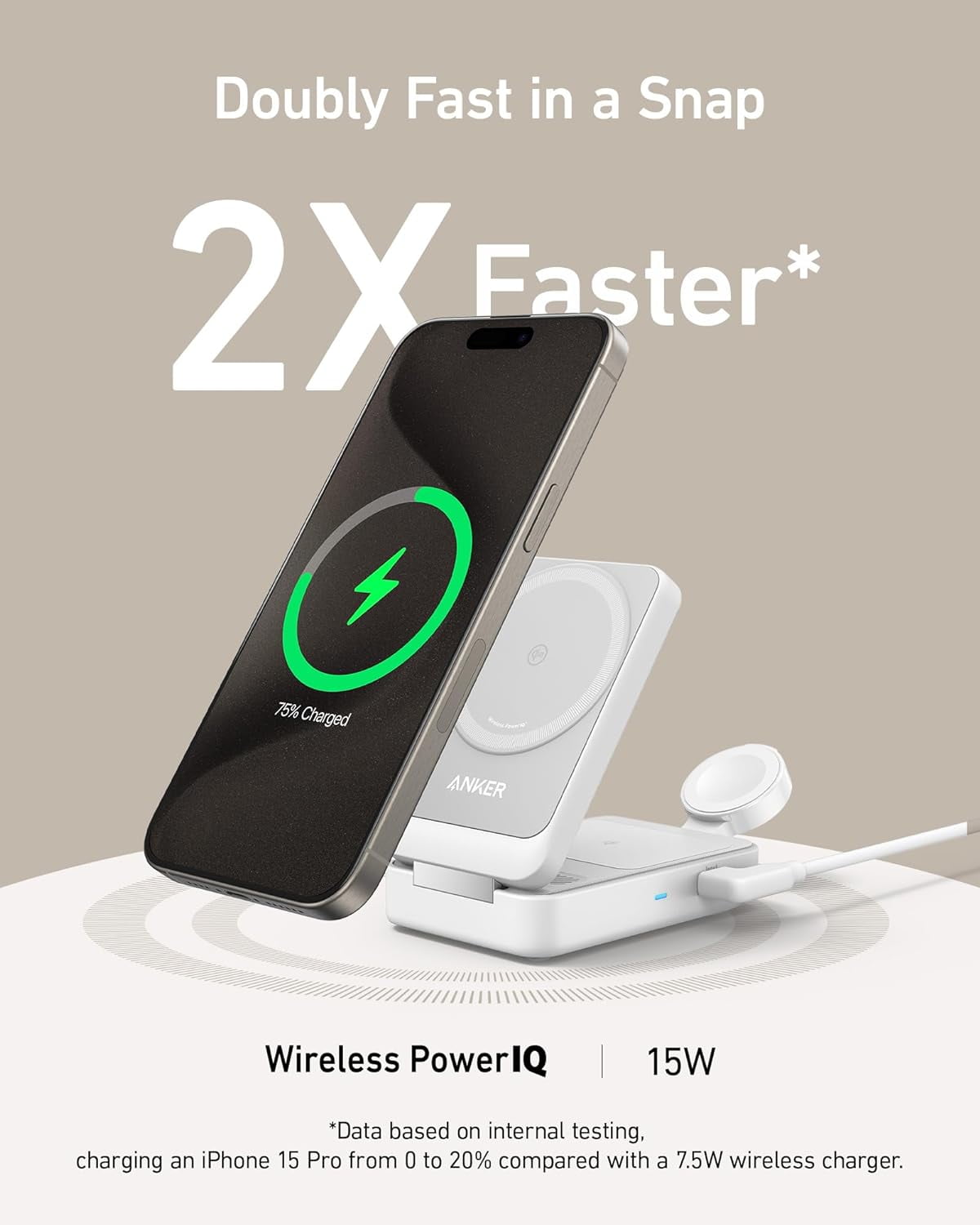 Anker MagGo 3-In-1 Qi2 Certified 15W Magsafe-Compatible Wireless Charger Stand, White - Serious Techies