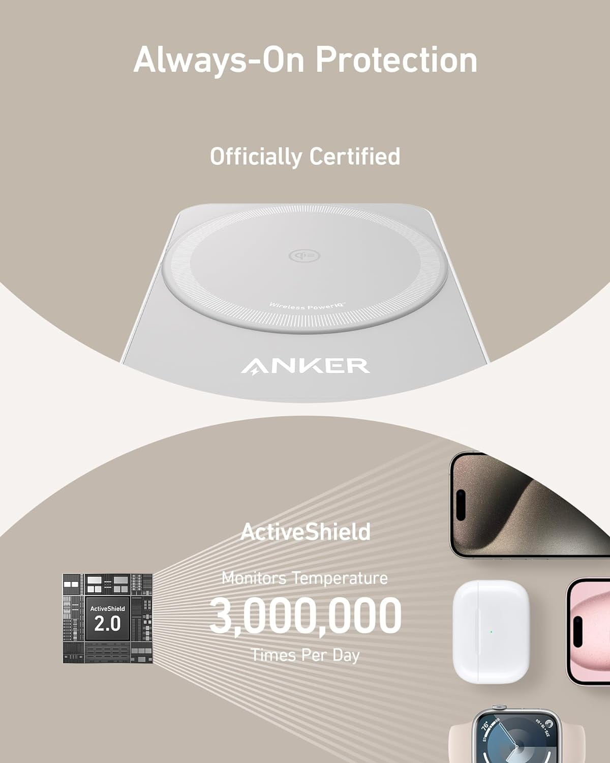 Anker MagGo 3-In-1 Qi2 Certified 15W Magsafe-Compatible Wireless Charger Stand, White - Serious Techies