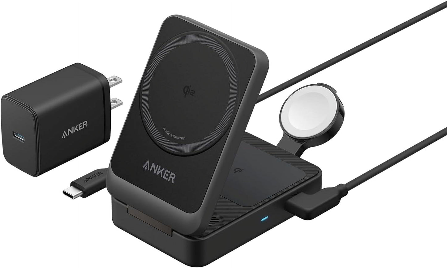 Anker MagGo 3-In-1 Qi2 Certified 15W Magsafe-Compatible Wireless Charger Stand, White - Serious Techies